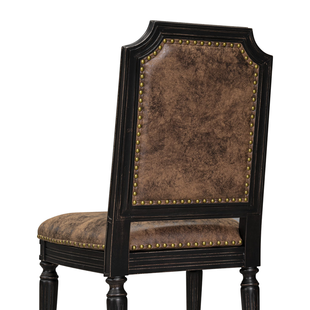 Luxe by East West Furniture - TYC-SBB-33 - Upholstered Chairs with Brown PU Leather Upholstered Chairs, set of 2, Sand Blasted Black Finish