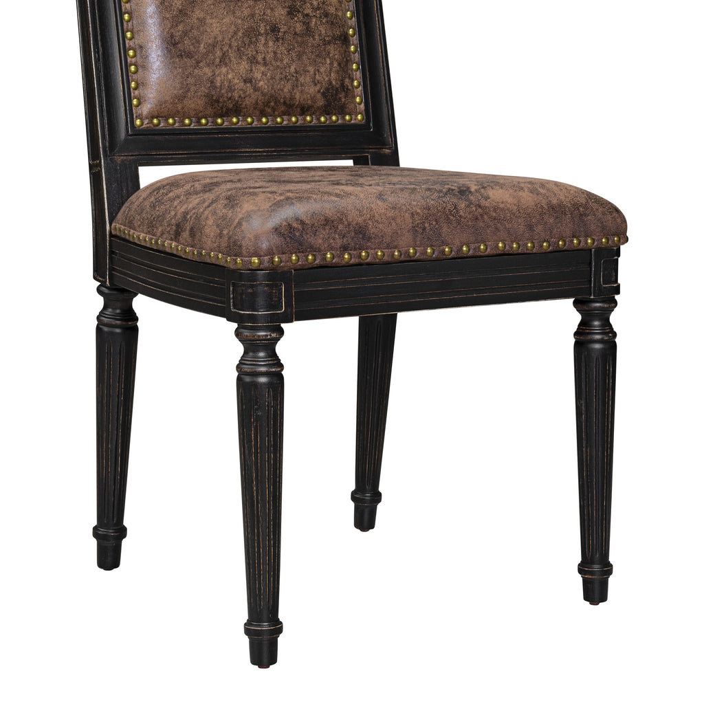 Luxe by East West Furniture - TYC-SBB-33 - Upholstered Chairs with Brown PU Leather Upholstered Chairs, set of 2, Sand Blasted Black Finish