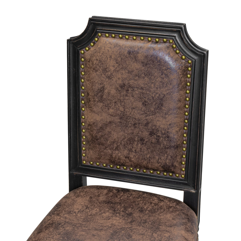 Luxe by East West Furniture - TYC-SBB-33 - Upholstered Chairs with Brown PU Leather Upholstered Chairs, set of 2, Sand Blasted Black Finish