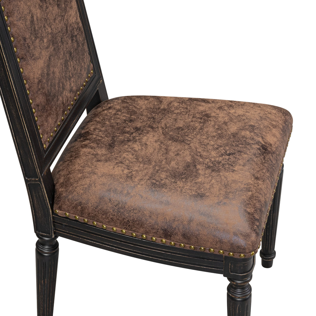 Luxe by East West Furniture - TYC-SBB-33 - Upholstered Chairs with Brown PU Leather Upholstered Chairs, set of 2, Sand Blasted Black Finish