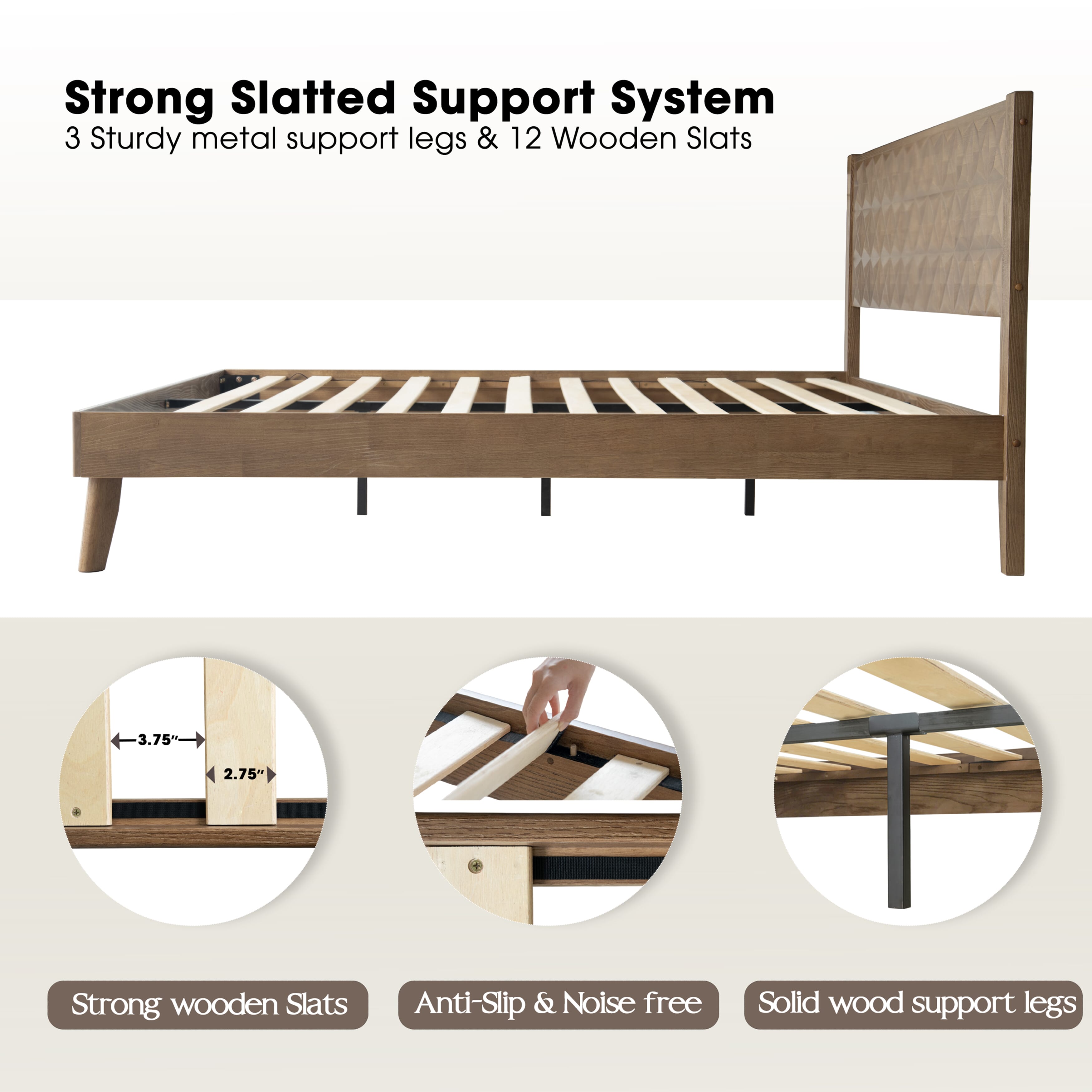 King Size Platform Bed Frame with Headboard & Footboard, 12 Stable Slats with Center Metal Legs, Easy Assembly, Noise-Free & Slip-Free Design, No Box Spring Needed, Barnwood Finish, UPK-30