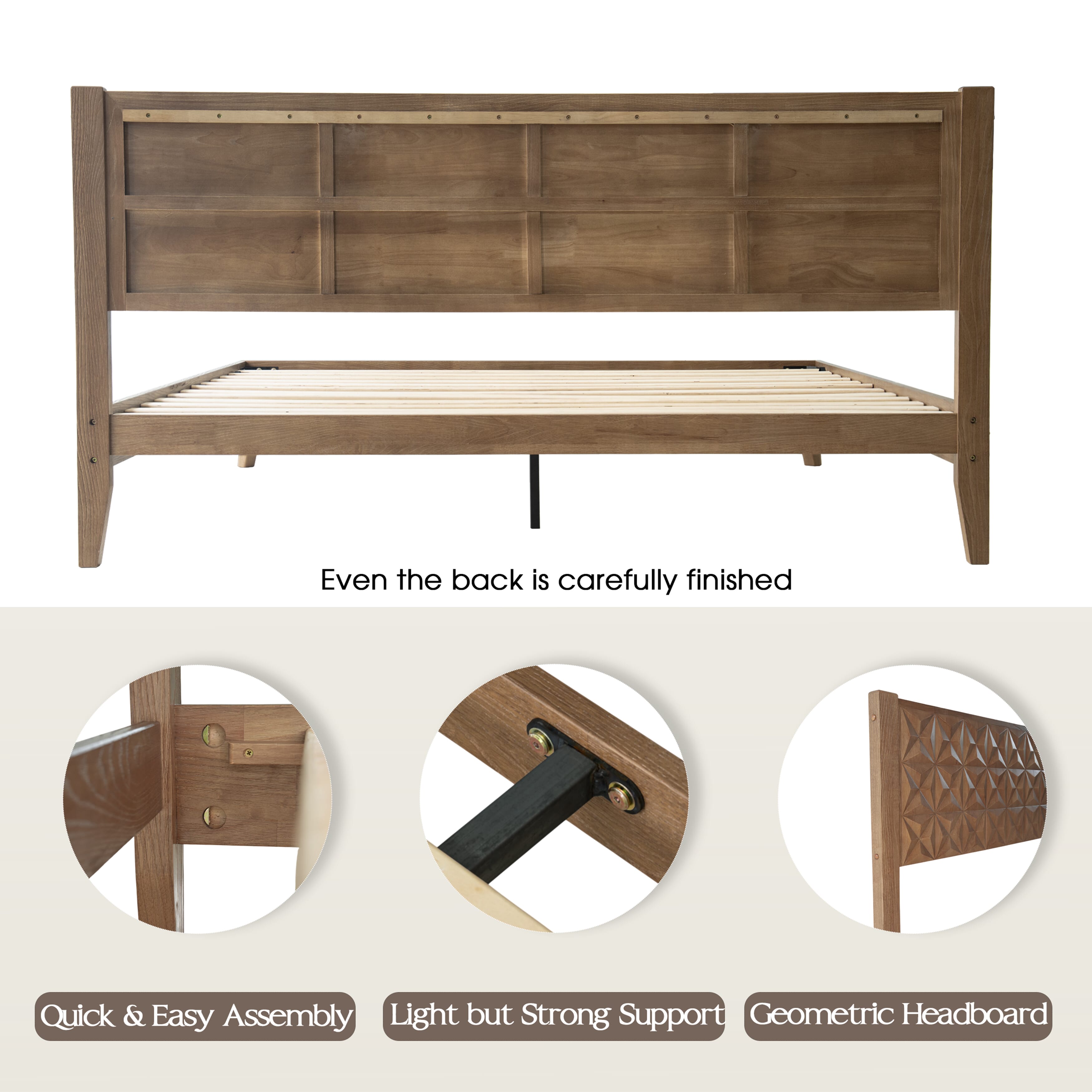King Size Platform Bed Frame with Headboard & Footboard, 12 Stable Slats with Center Metal Legs, Easy Assembly, Noise-Free & Slip-Free Design, No Box Spring Needed, Barnwood Finish, UPK-30