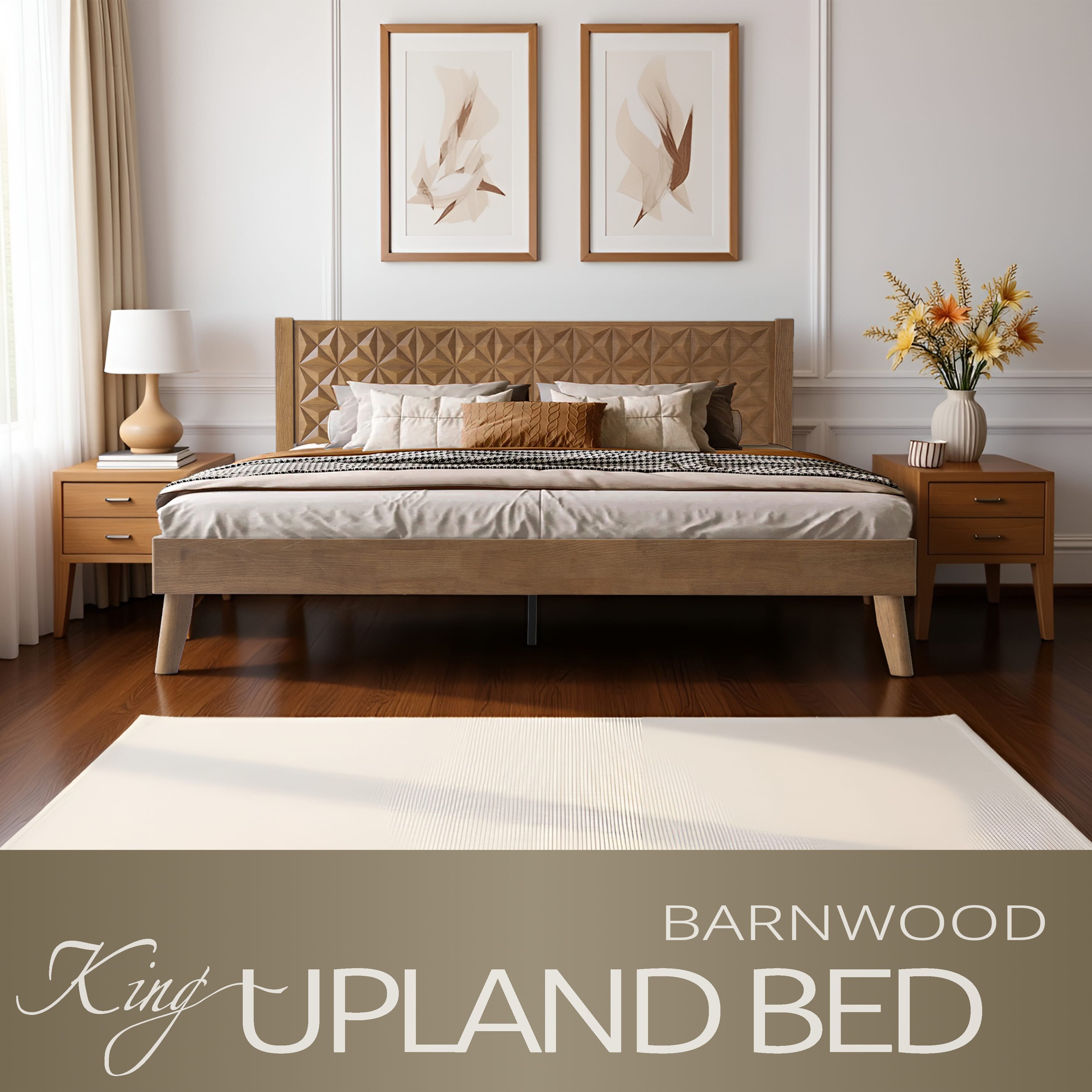 King Size Platform Bed Frame with Headboard & Footboard, 12 Stable Slats with Center Metal Legs, Easy Assembly, Noise-Free & Slip-Free Design, No Box Spring Needed, Barnwood Finish, UPK-30