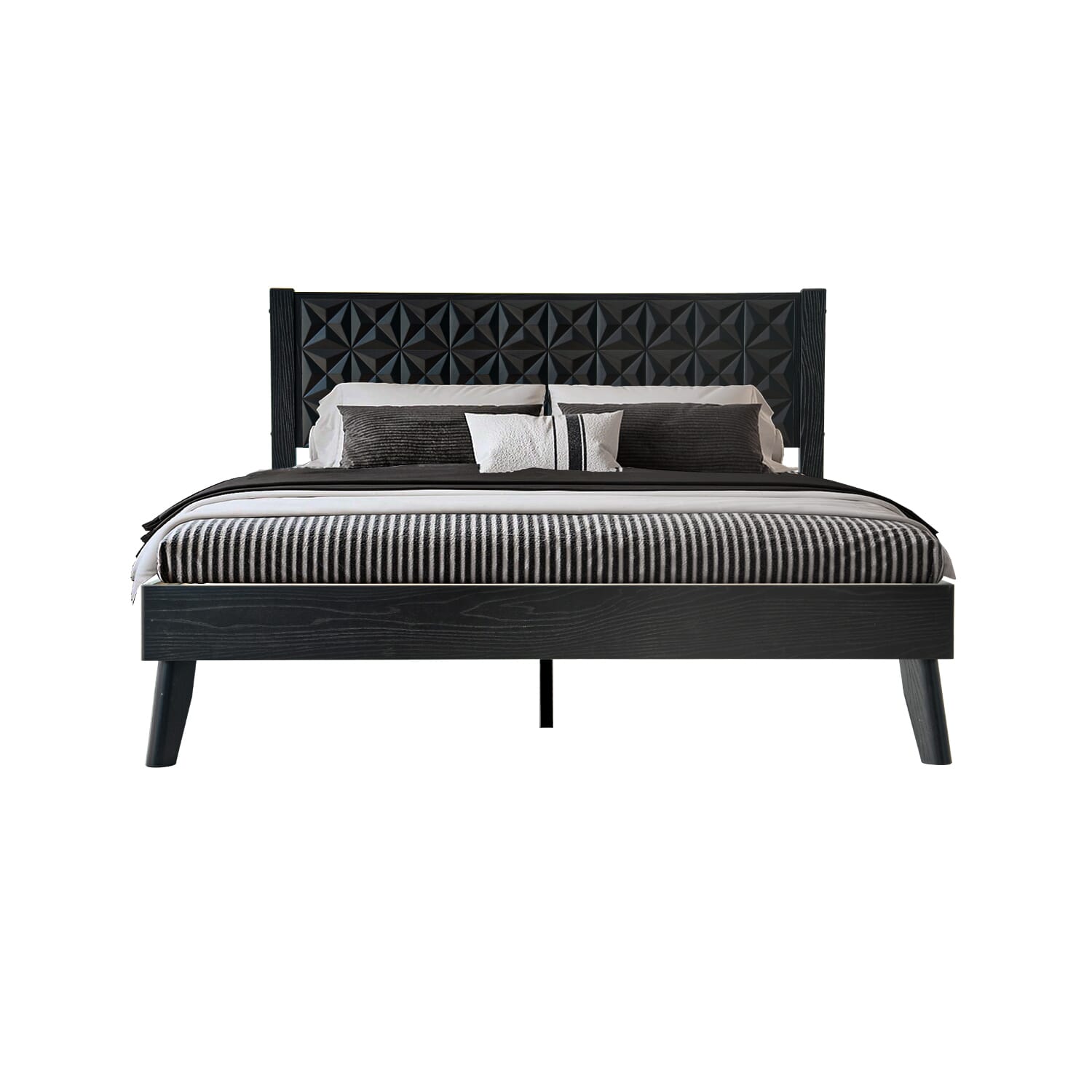 King Size Platform Bed Frame with Solid Wood Headboard & Footboard, 12 Sturdy Slatted Base, Central Metal Legs, Noise-Free & Slip-Free, Easy Assembly, No Box Spring Needed, Ebony Oak Finish, UPK-35