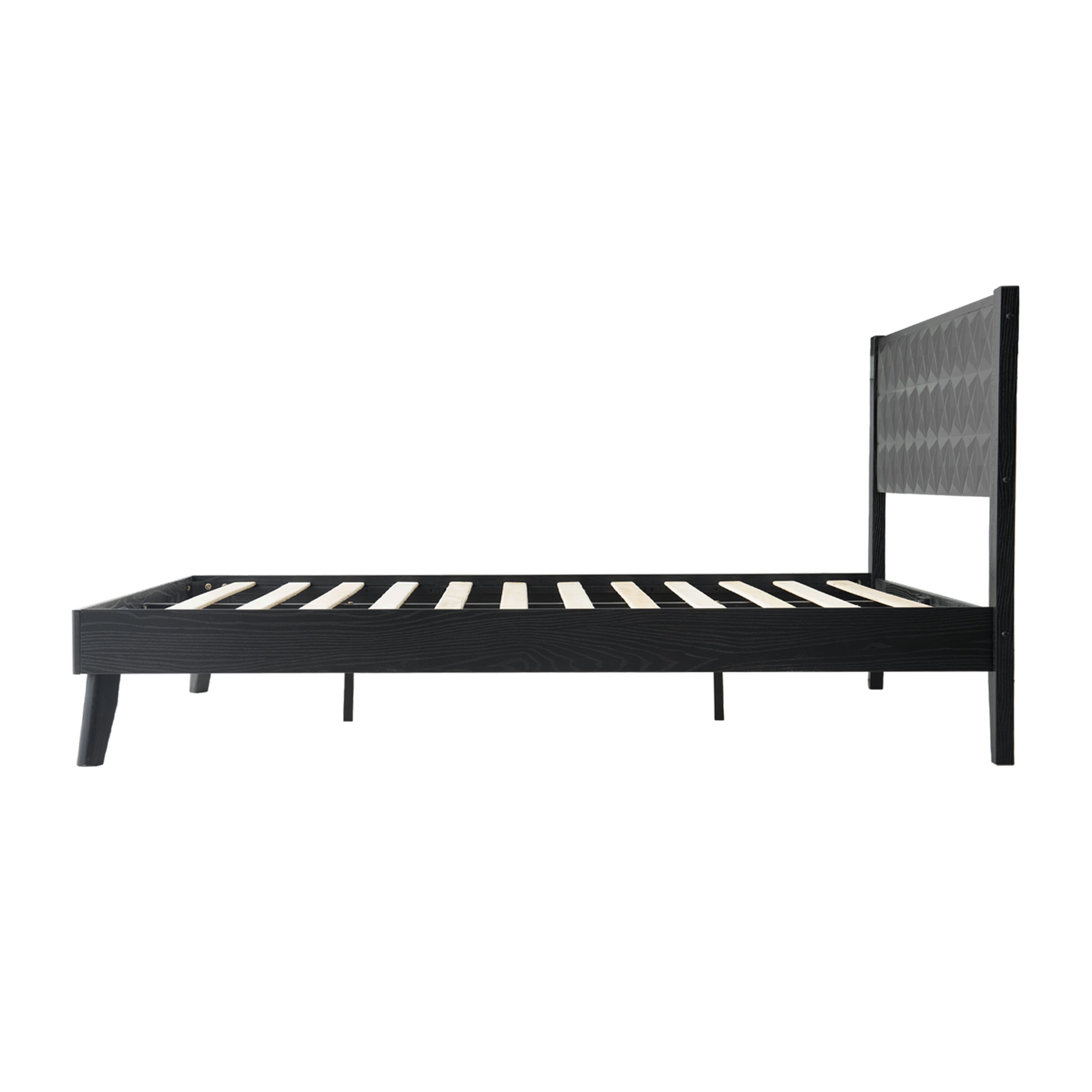 King Size Platform Bed Frame with Solid Wood Headboard & Footboard, 12 Sturdy Slatted Base, Central Metal Legs, Noise-Free & Slip-Free, Easy Assembly, No Box Spring Needed, Ebony Oak Finish, UPK-35