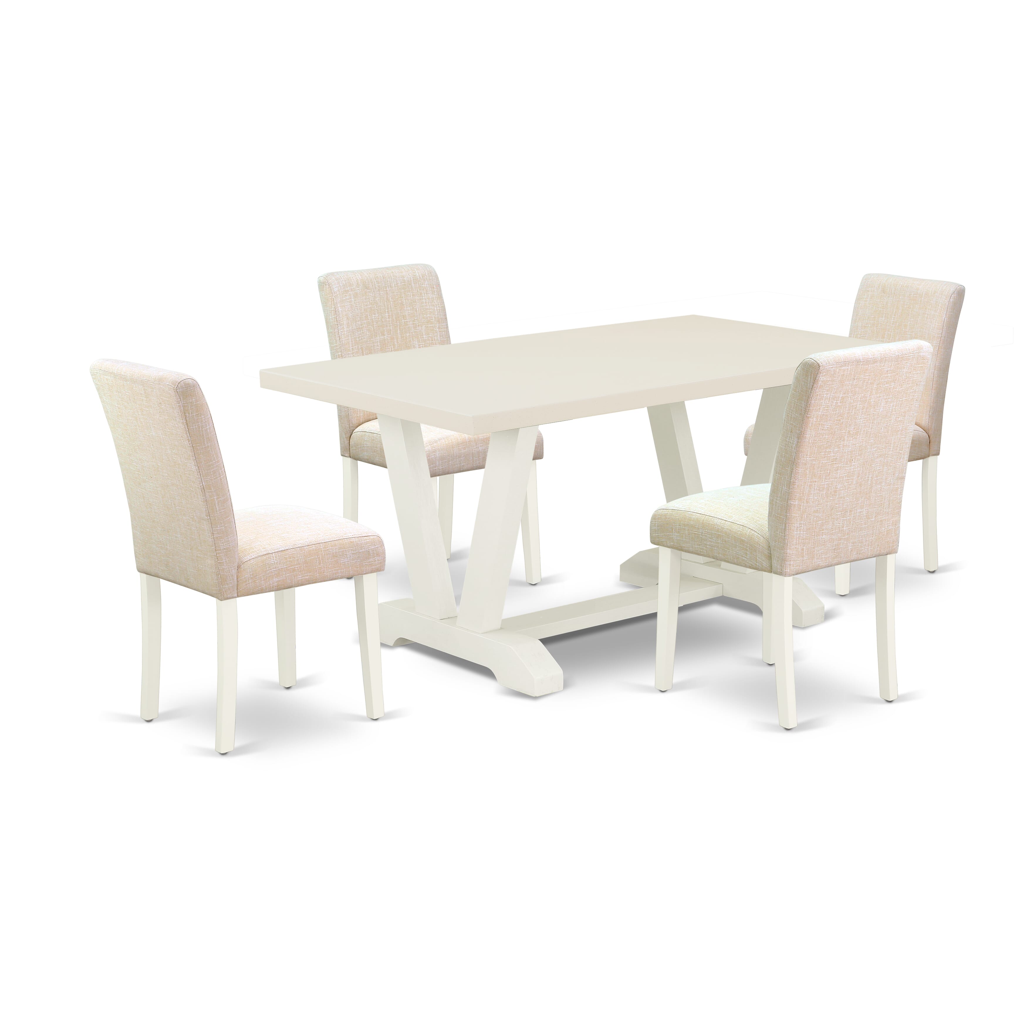 EAST WEST FURNITURE - V026AB202-5 - 5-Pc Dinette Room Set - 4 Parson Dining Chairs and 1 Modern Dining Table - linen white Finish