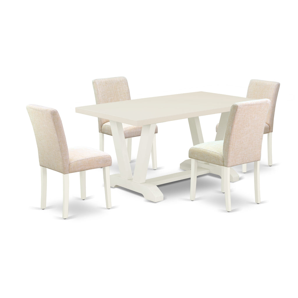 EAST WEST FURNITURE - V026AB202-5 - 5-Pc Dinette Room Set - 4 Parson Dining Chairs and 1 Modern Dining Table - linen white Finish