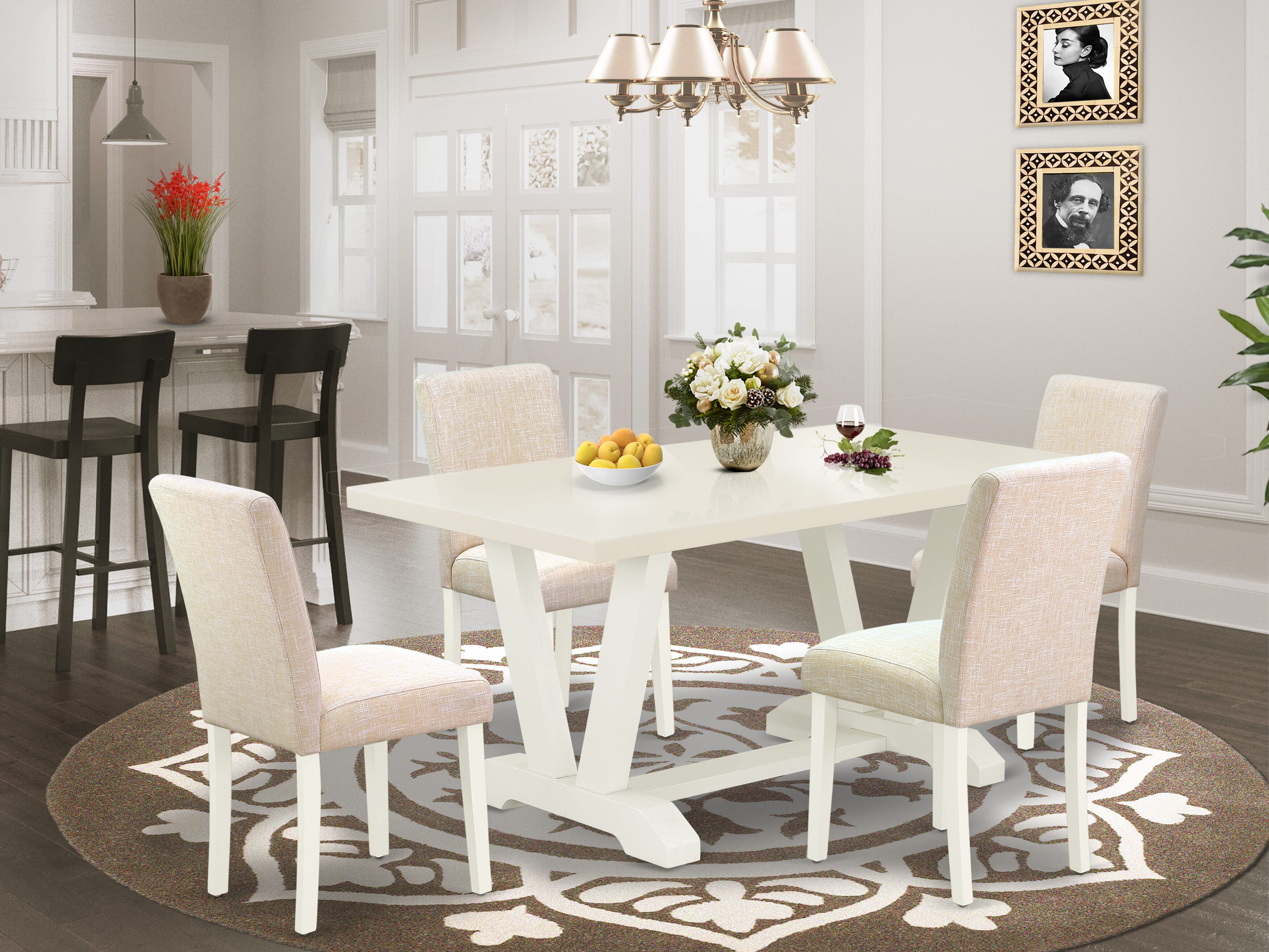 EAST WEST FURNITURE - V026AB202-5 - 5-Pc Dinette Room Set - 4 Parson Dining Chairs and 1 Modern Dining Table - linen white Finish