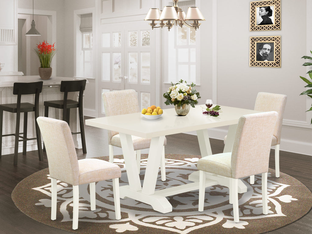 EAST WEST FURNITURE - V026AB202-5 - 5-Pc Dinette Room Set - 4 Parson Dining Chairs and 1 Modern Dining Table - linen white Finish