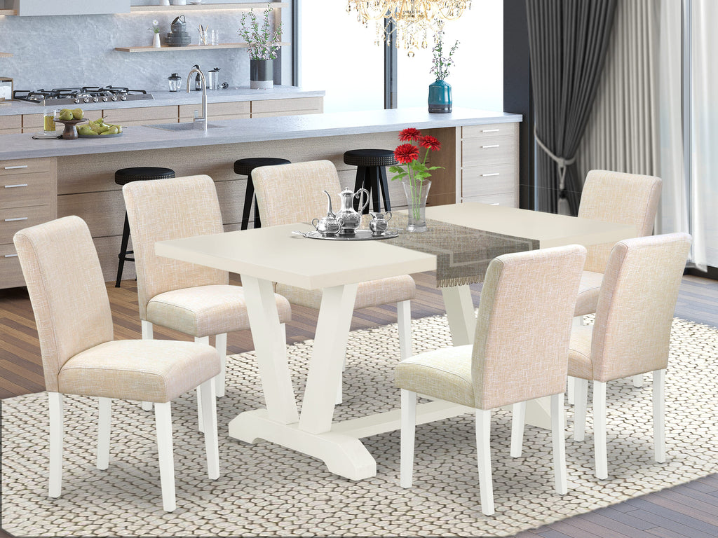 EAST WEST FURNITURE - V026AB202-7 - 7-Pc Dining Room Table Set - 6 Parson Chairs and 1 Modern Dining Table - linen white Finish