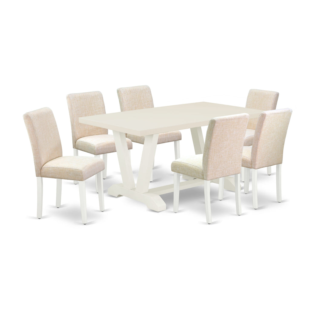 EAST WEST FURNITURE - V026AB202-7 - 7-Pc Dining Room Table Set - 6 Parson Chairs and 1 Modern Dining Table - linen white Finish