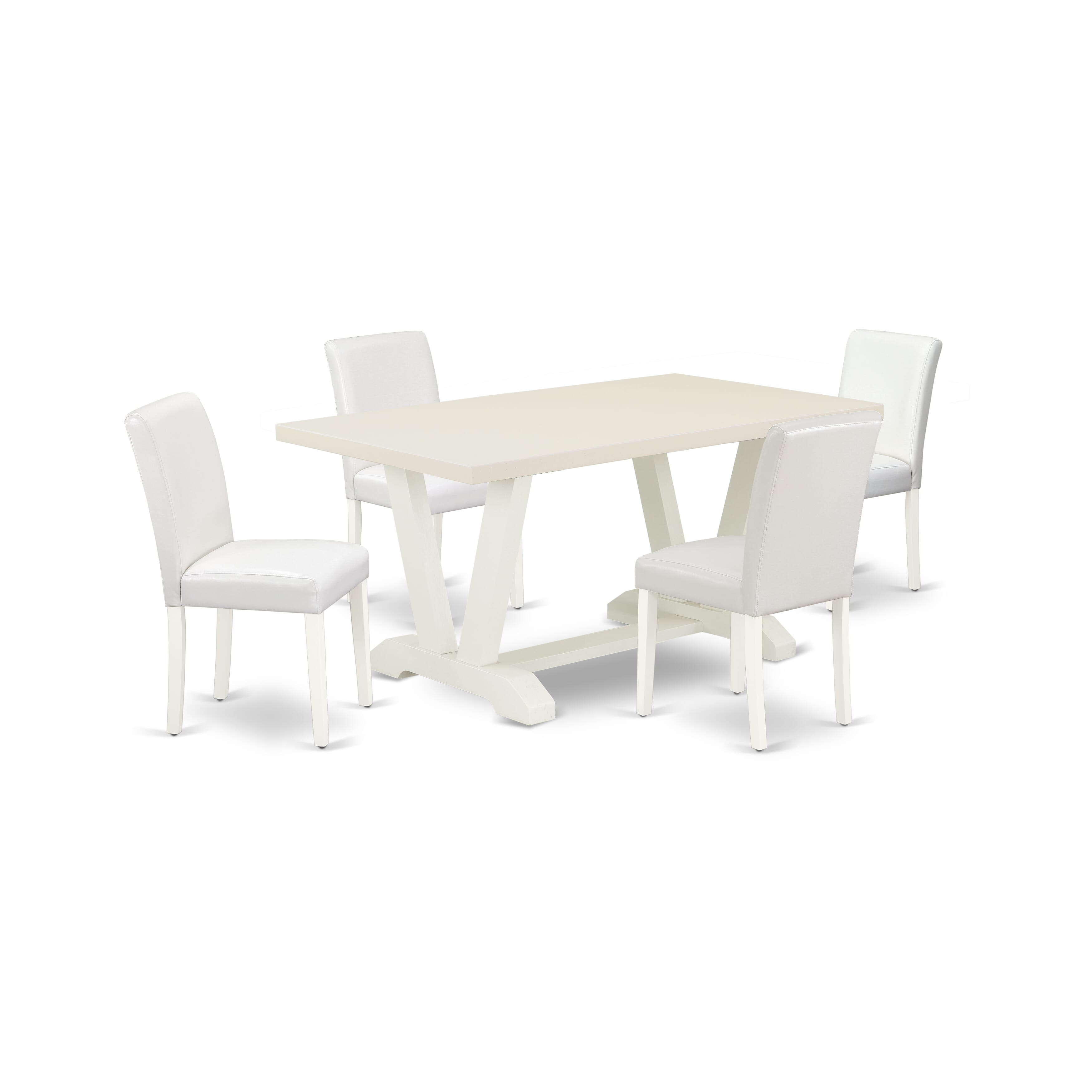 East West Furniture V026AB264-5 5-Piece Dining Set with Dining Room Table - 4 PU faux Leather dining room chairs (linen white Finish)