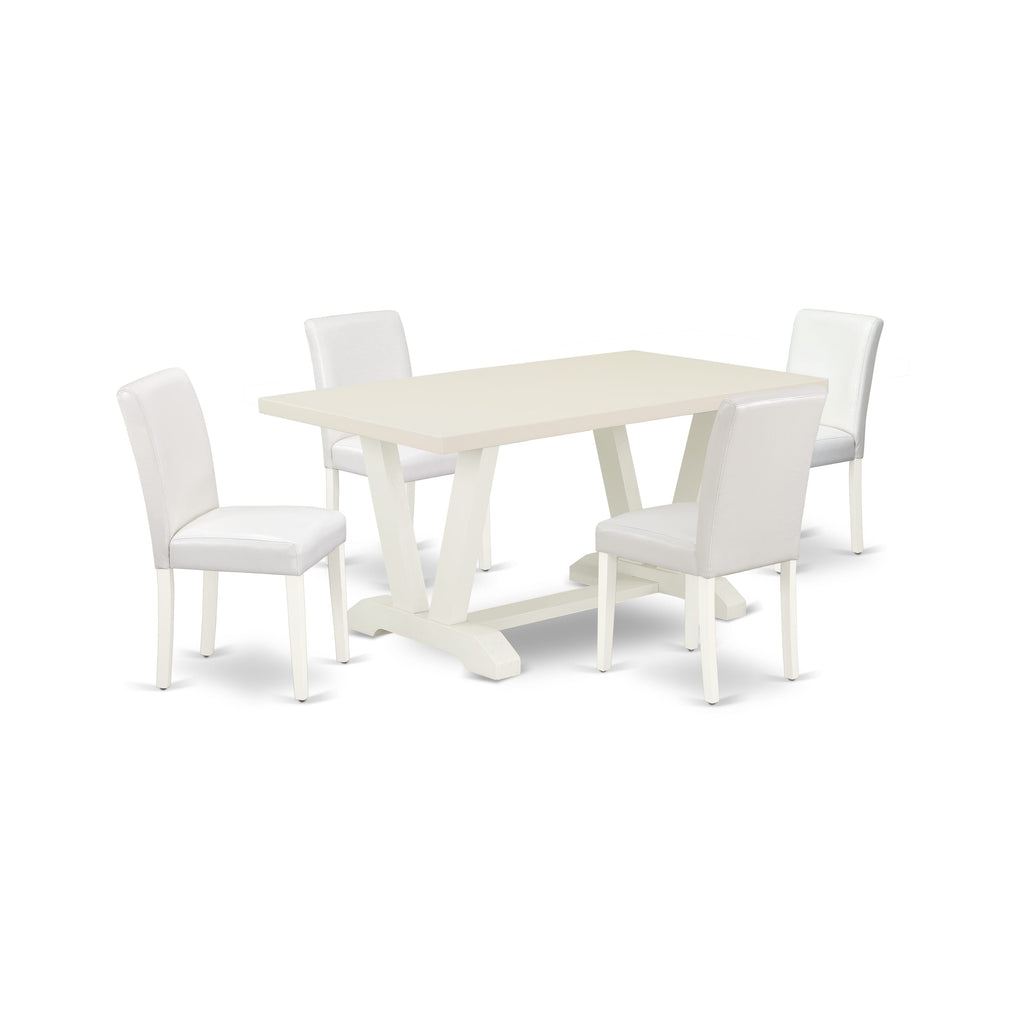 East West Furniture V026AB264-5 5-Piece Dining Set with Dining Room Table - 4 PU faux Leather dining room chairs (linen white Finish)