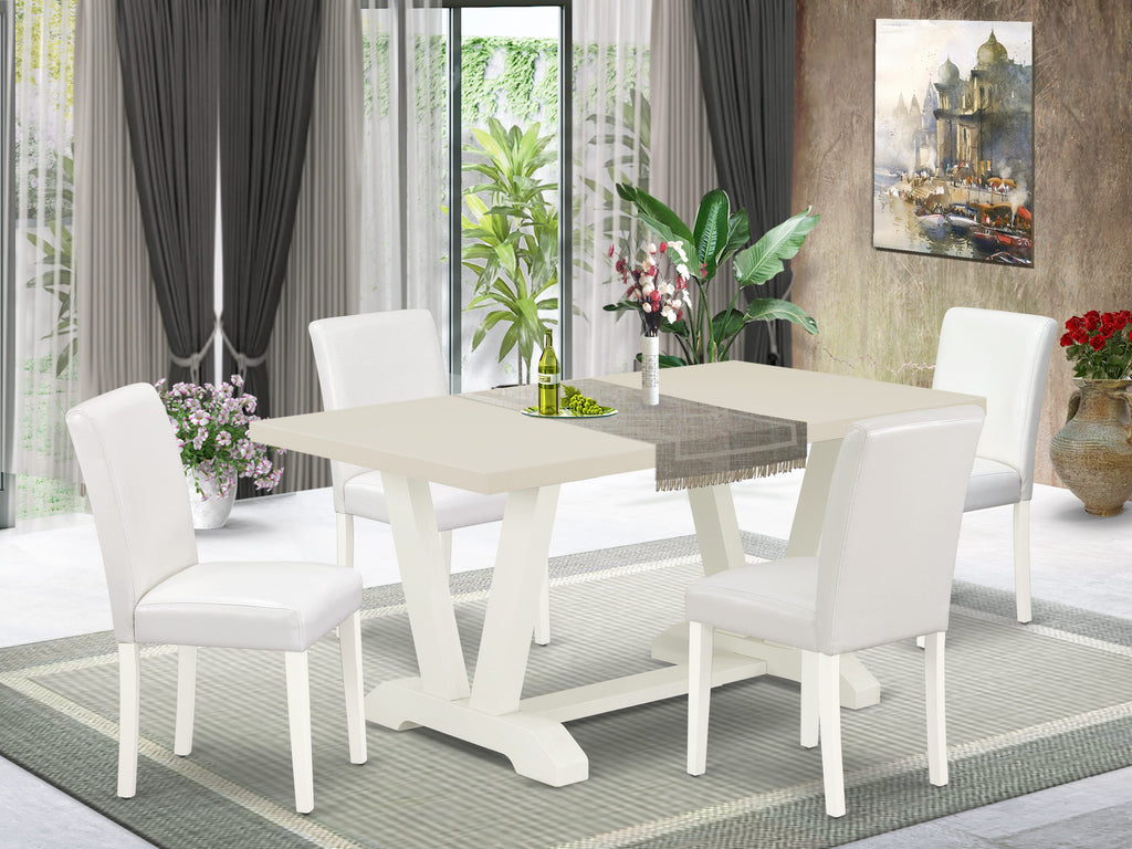 East West Furniture V026AB264-5 5-Piece Dining Set with Dining Room Table - 4 PU faux Leather dining room chairs (linen white Finish)