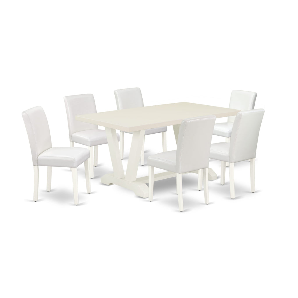 East West Furniture V026AB264-7 7-Piece Kitchen Table Set with Dining Room Table - 6 PU faux Leather Padded Chairs (linen white Finish)