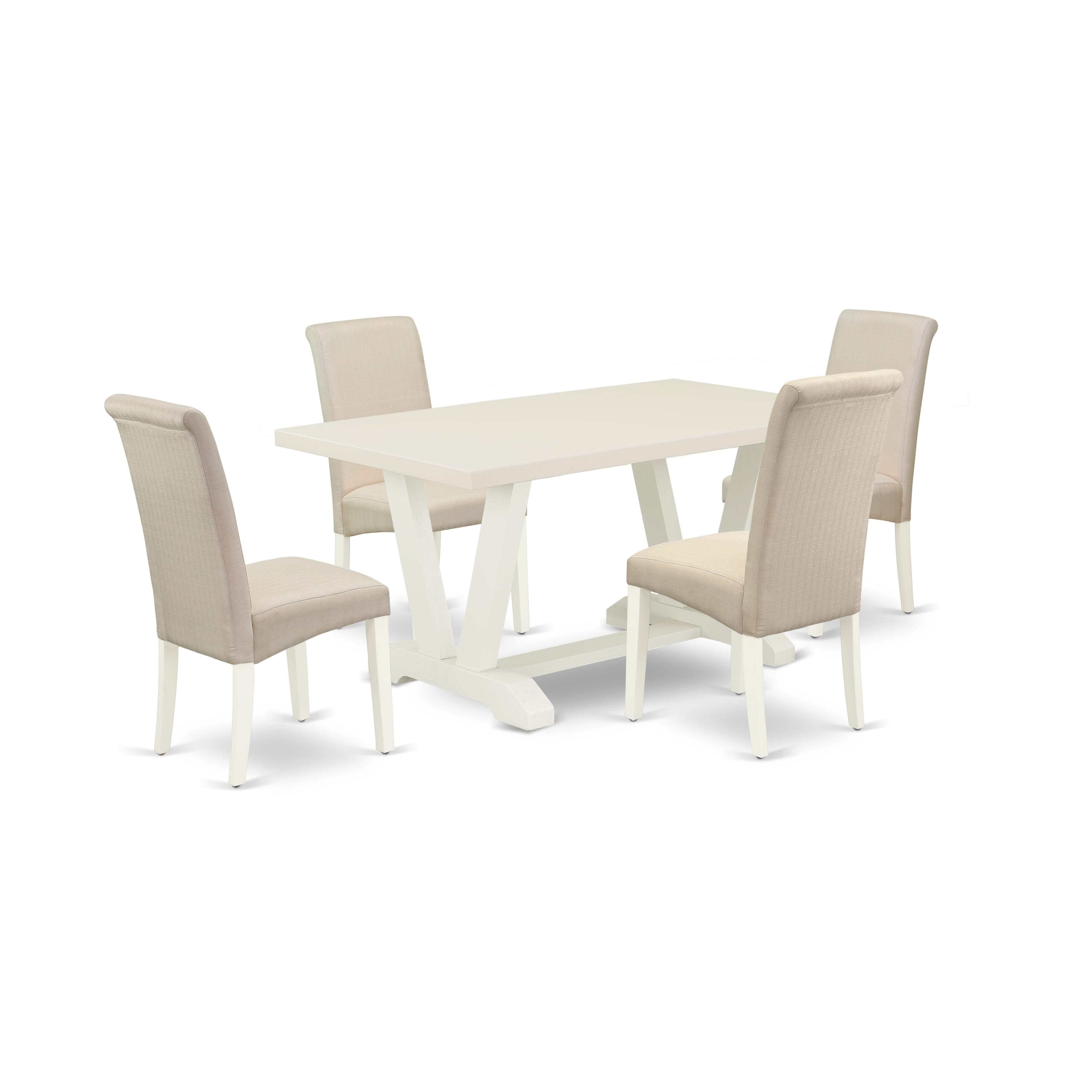 East West Furniture V026BA201-5 5-Piece rectangular Dinette SetIncluded 4 Parson Chairs Upholstered Seat and High Curved Back and Rectangular Dining Room Table with linen white Kitchen Table top (linen white Finish)
