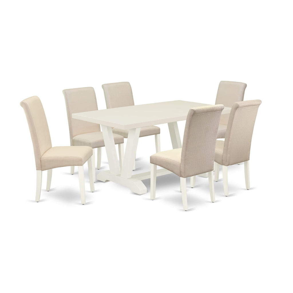 East West Furniture V026BA201-7 7-Pc a Fantastic linen white Kitchen Table top and 6 beautiful dining room chairs with High Chair Back, linen white Finish