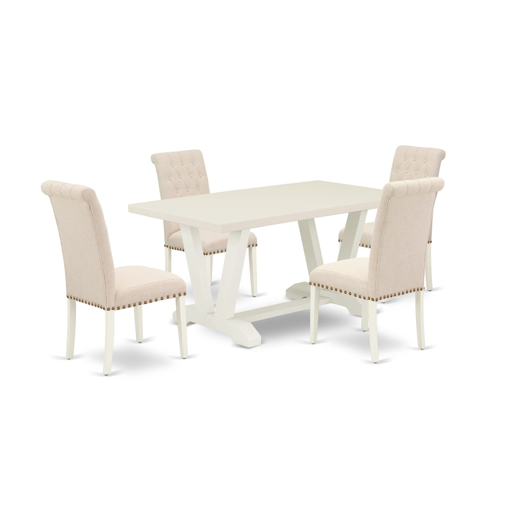 East West Furniture 5-Pc Dining Table Set Included 4 Parson Dining chairs Upholstered Seat and High Button Tufted Chair Back and Rectangular Wood Dining Table with Linen White Dining Table Top - Linen White Finish