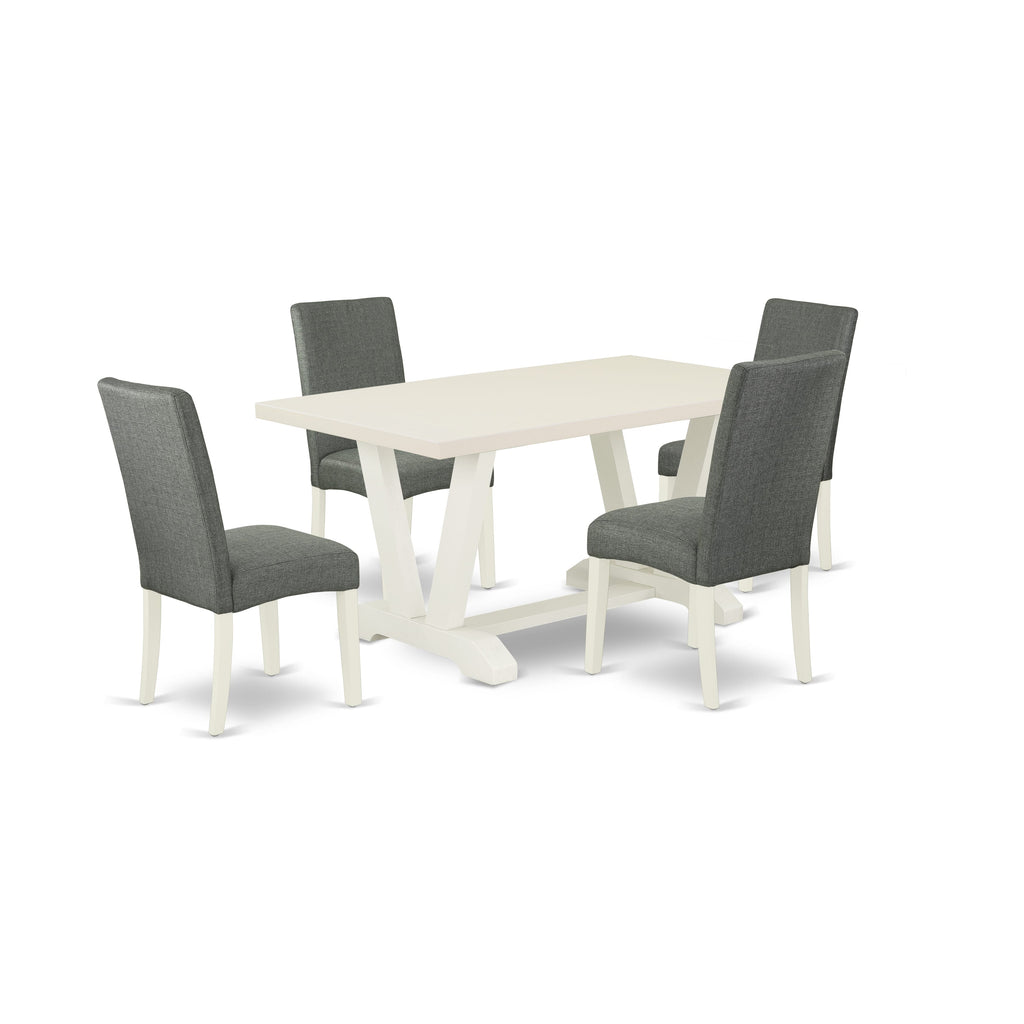 East West Furniture V026DR207-5 5-Pc Dinette Set a beautiful linen white rectangular Table top and 4 Beautiful Padded Parson Chairs with High Stylish Chair Back, linen white Finish