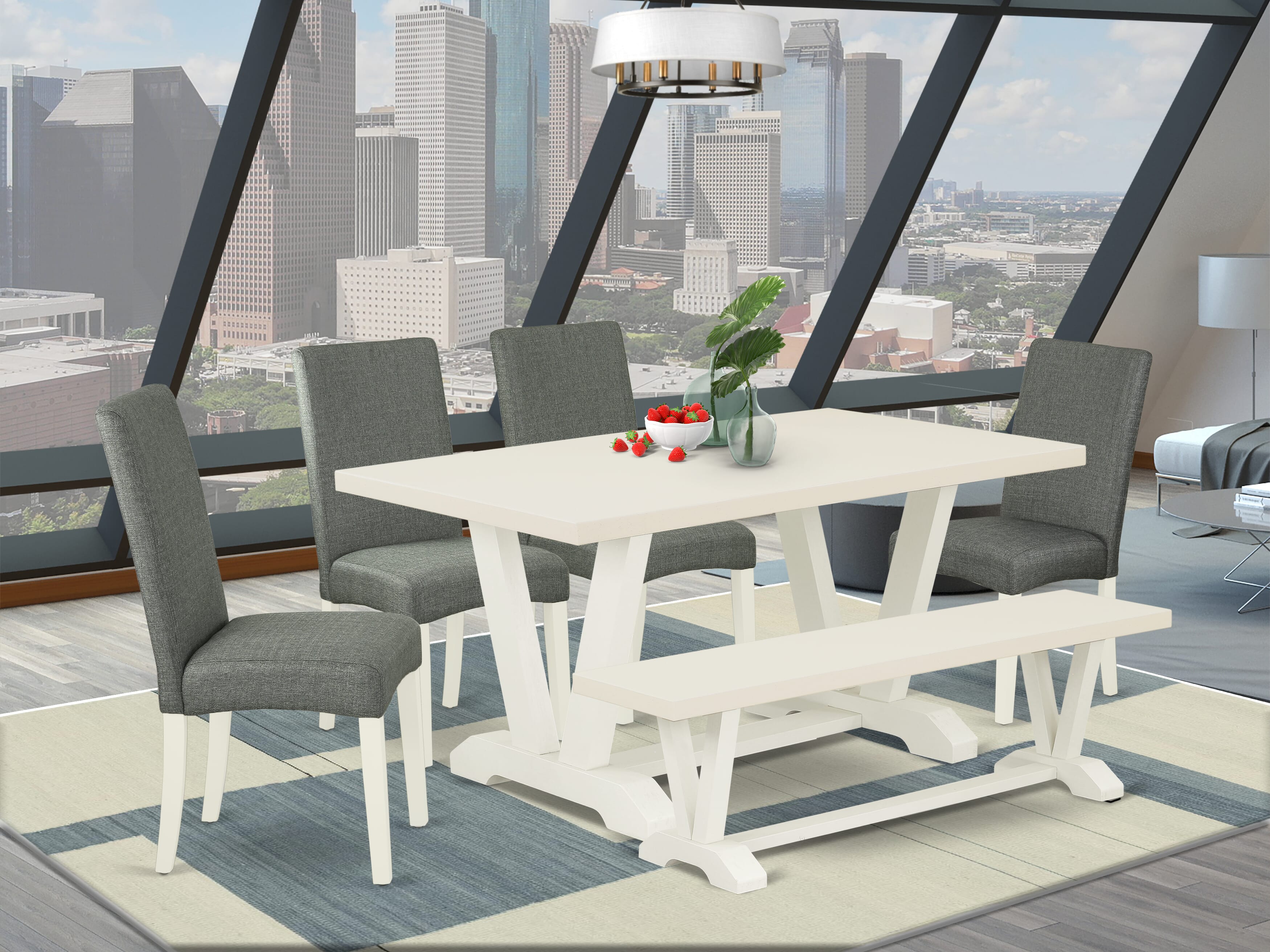Juego de comedor de cocina de 6 piezas East West Furniture: asiento de tela de lino gris ahumado y elegante respaldo de silla. Sillas de cocina