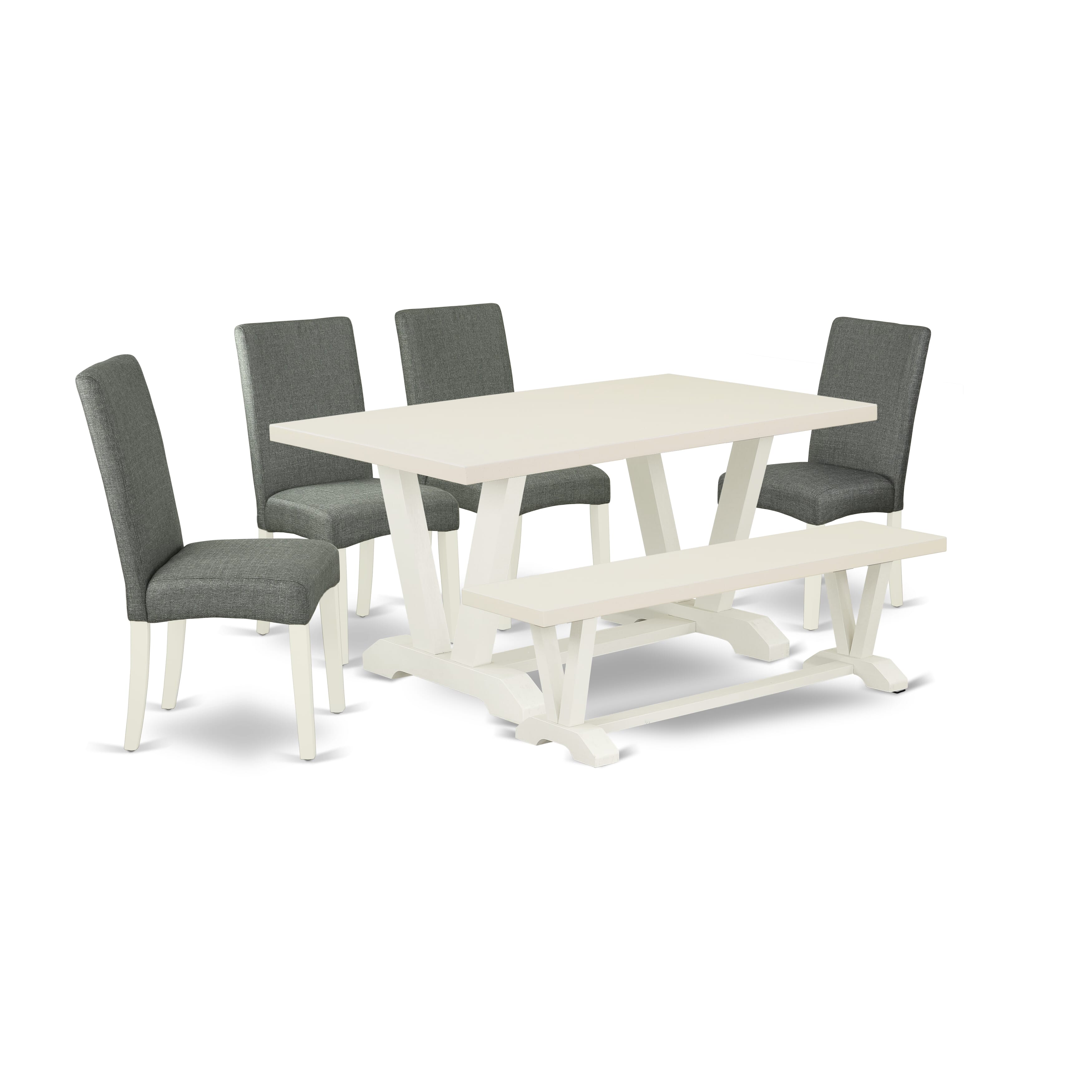 Juego de comedor de cocina de 6 piezas East West Furniture: asiento de tela de lino gris ahumado y elegante respaldo de silla. Sillas de cocina