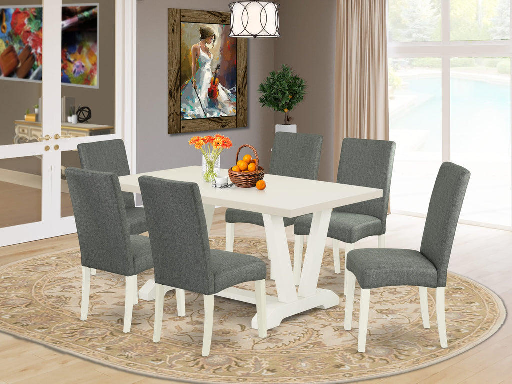 East West Furniture V026DR207-7 7-Pc Rectangular Dinette Set a Great linen white Dining room Table top and 6 Gorgeous Parson Dining chairs with High Stylish Chair Back, linen white Finish