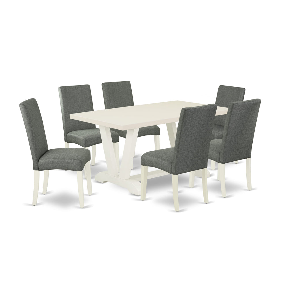 East West Furniture V026DR207-7 7-Pc Rectangular Dinette Set a Great linen white Dining room Table top and 6 Gorgeous Parson Dining chairs with High Stylish Chair Back, linen white Finish
