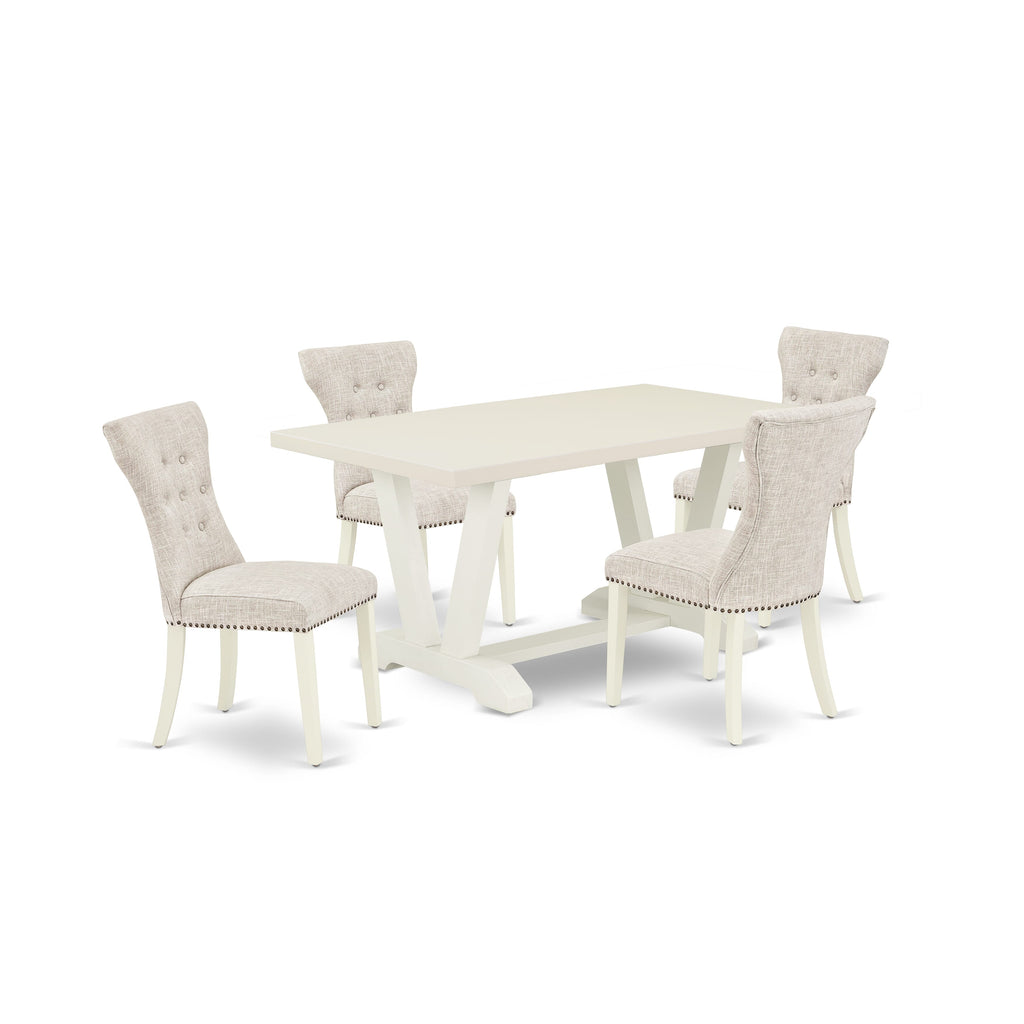 East West Furniture 5-Pc  Included 4 kitchen parson chairs Upholstered Nails Head Seat and High Button Tufted Chair Back and Rectangular Dining Table with Linen White Kitchen Dining Table Top - Linen White Finish