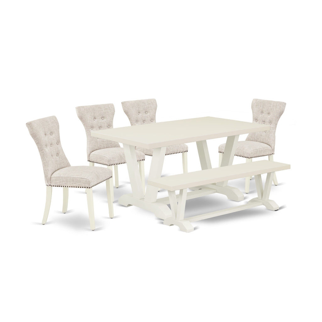Juego de comedor de cocina de 6 piezas East West Furniture con asiento de tela de lino y respaldo capitoné con botones, sillas de comedor Parson