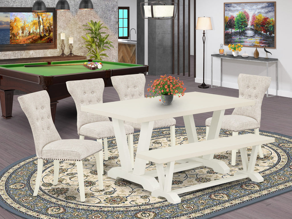 Juego de comedor de cocina de 6 piezas East West Furniture con asiento de tela de lino y respaldo capitoné con botones, sillas de comedor Parson