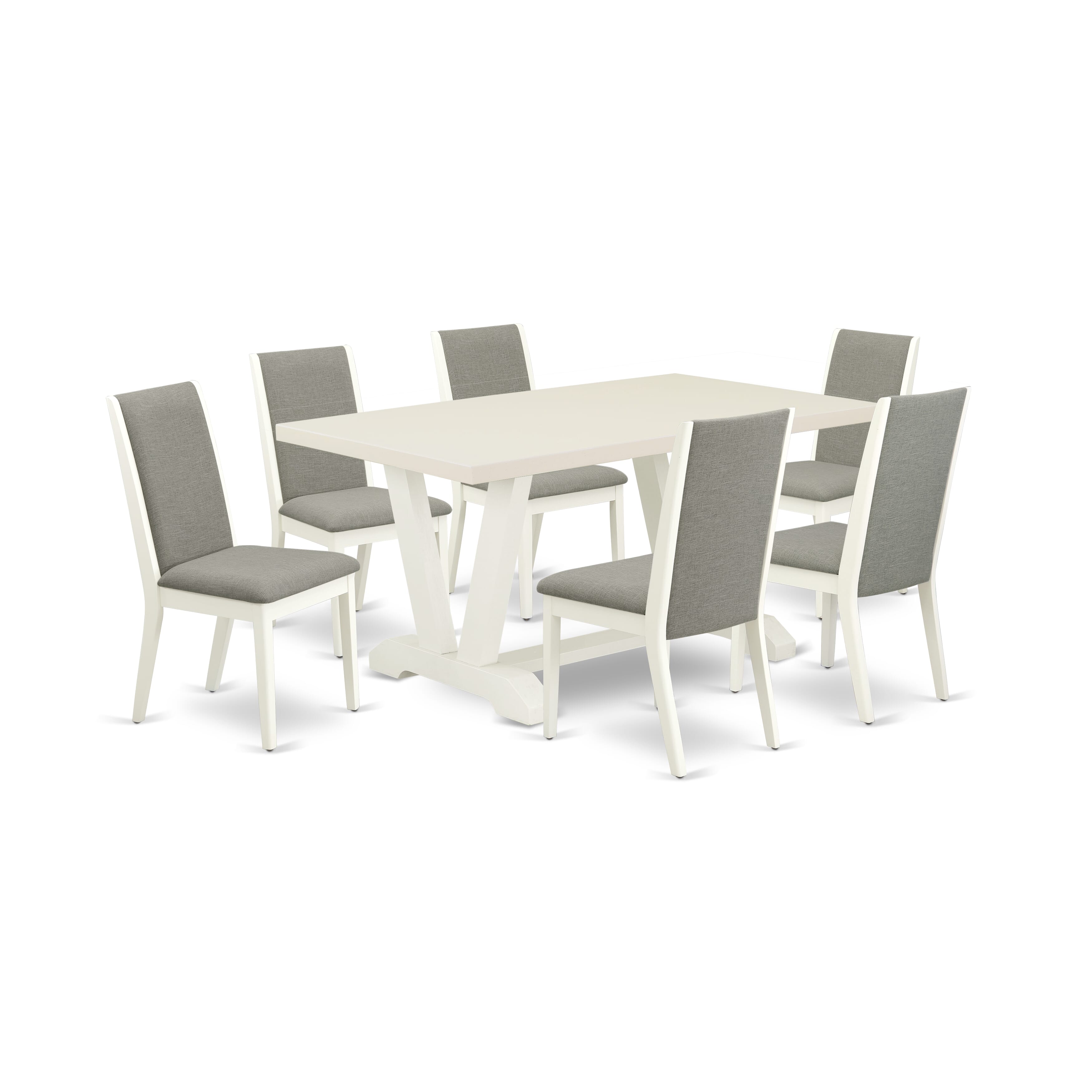 East West Furniture V026LA206-7 7-Piece Dinette Set with Dining Room Table and 6 Linen Fabric dining room chairs (linen white Finish)