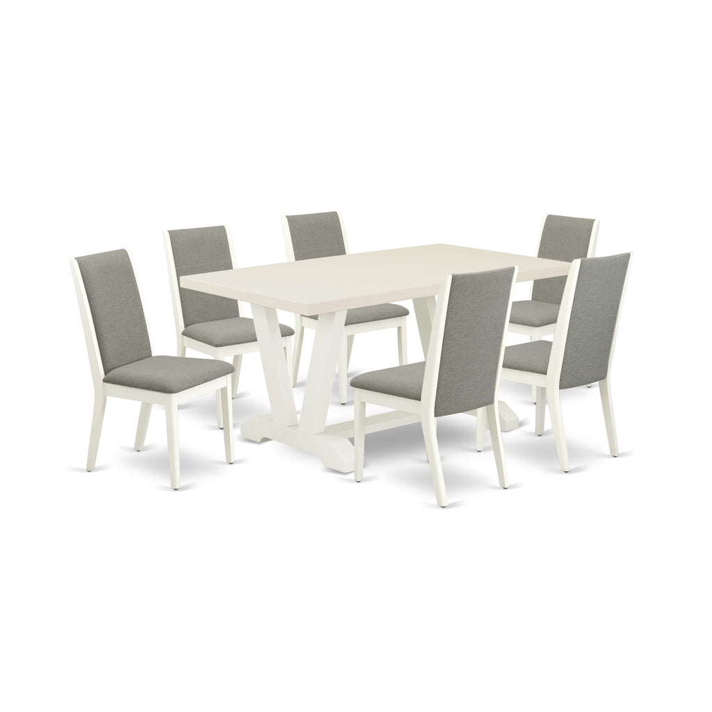 East West Furniture V026LA206-7 7-Piece Dinette Set with Dining Room Table and 6 Linen Fabric dining room chairs (linen white Finish)
