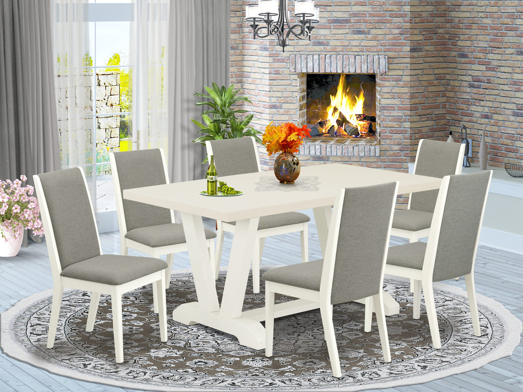East West Furniture V026LA206-7 7-Piece Dinette Set with Dining Room Table and 6 Linen Fabric dining room chairs (linen white Finish)