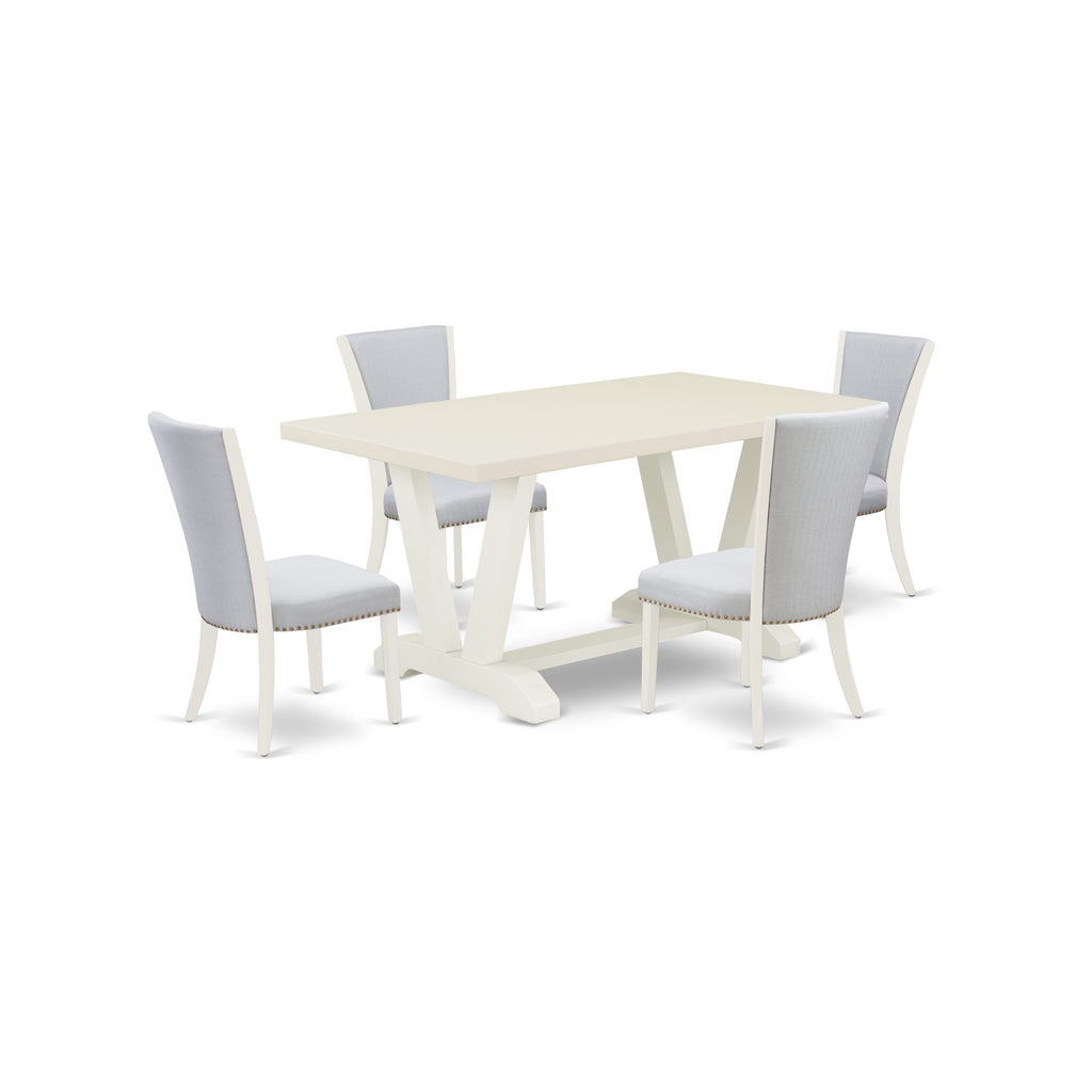 East West Furniture 5-Piece Kitchen Table Set Consists of 4 Dining Room Chairs with Upholstered Seat and Stylish Back-Rectangular Table - Cement and Wirebrushed Linen White Finish