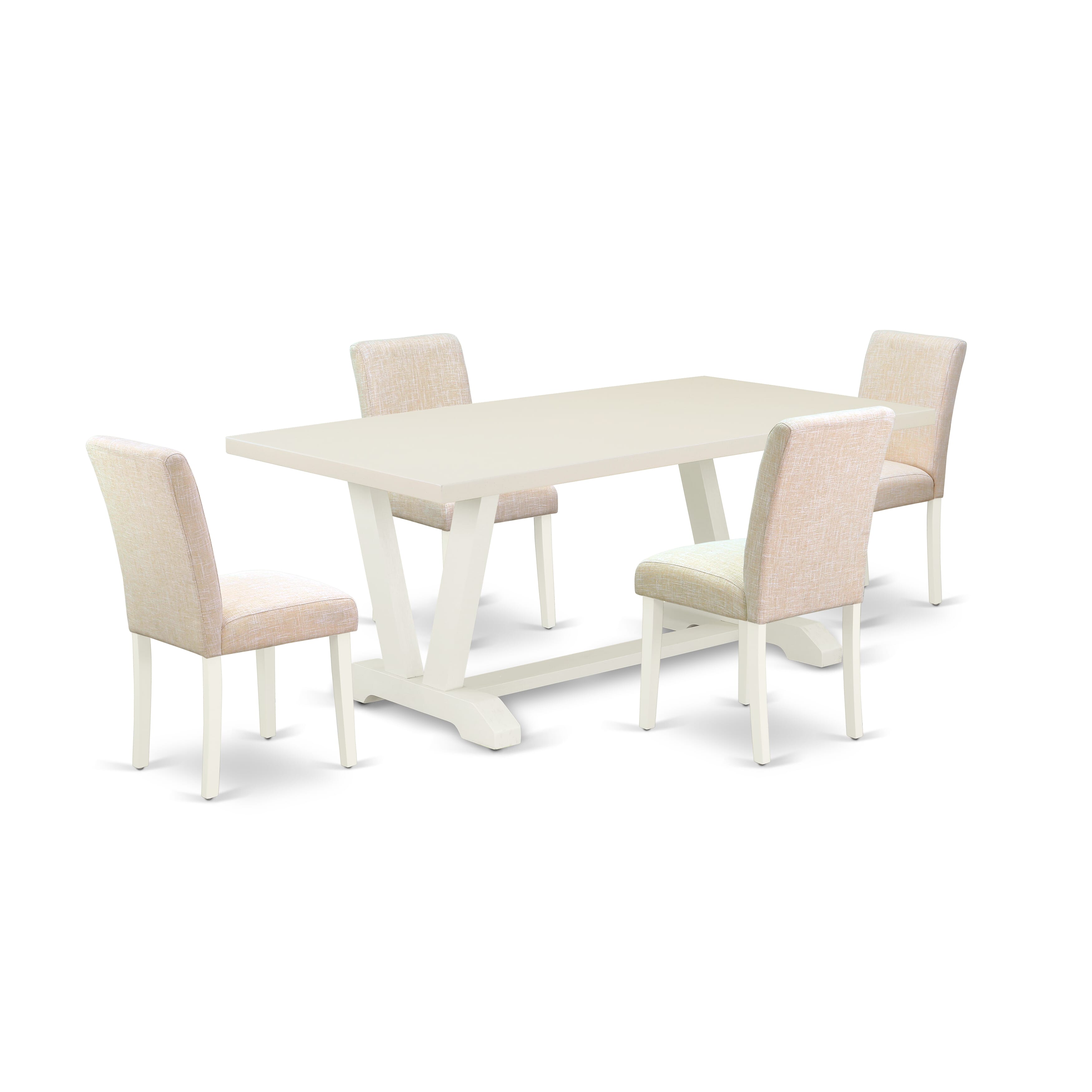 East West Furniture V027AB202-5 5-Piece Mid Century Dining Table SetIncluded 4 Padded Parson Chairs Upholstered Seat and Stylish Chair Back and Rectangular Wood Table with linen white Table top (linen white Finish)