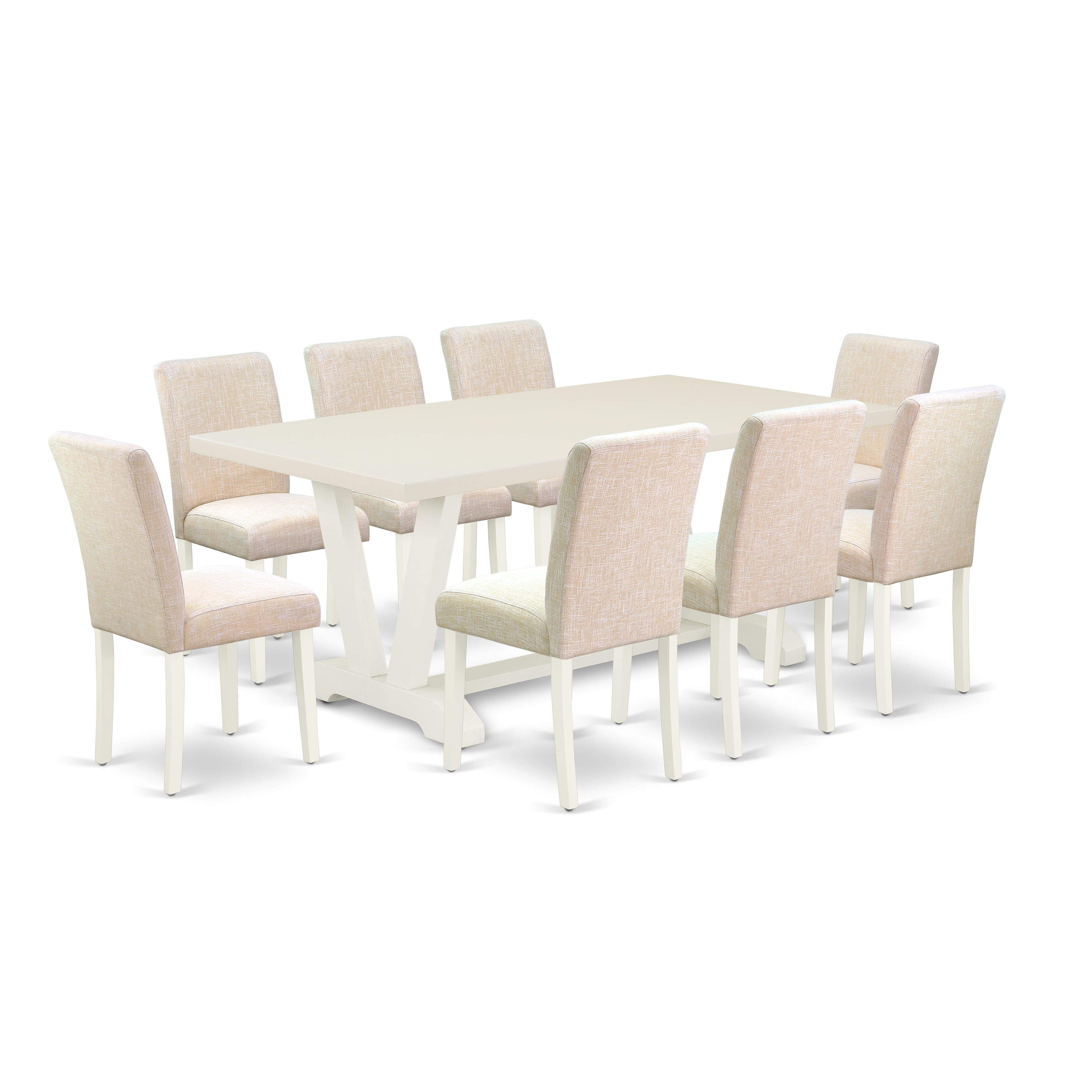 East West Furniture V027AB202-9 9-Piece an Excellent linen white Small Table top and 8 Gorgeous dining room chairs with High Stylish Chair Back, linen white Finish