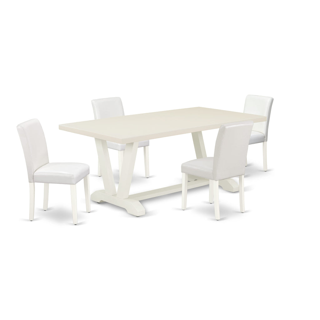 East West Furniture V027AB264-5 5-Piece Dining Room Set with Dining Table and 4 PU faux Leather Parson Chairs (linen white Finish)