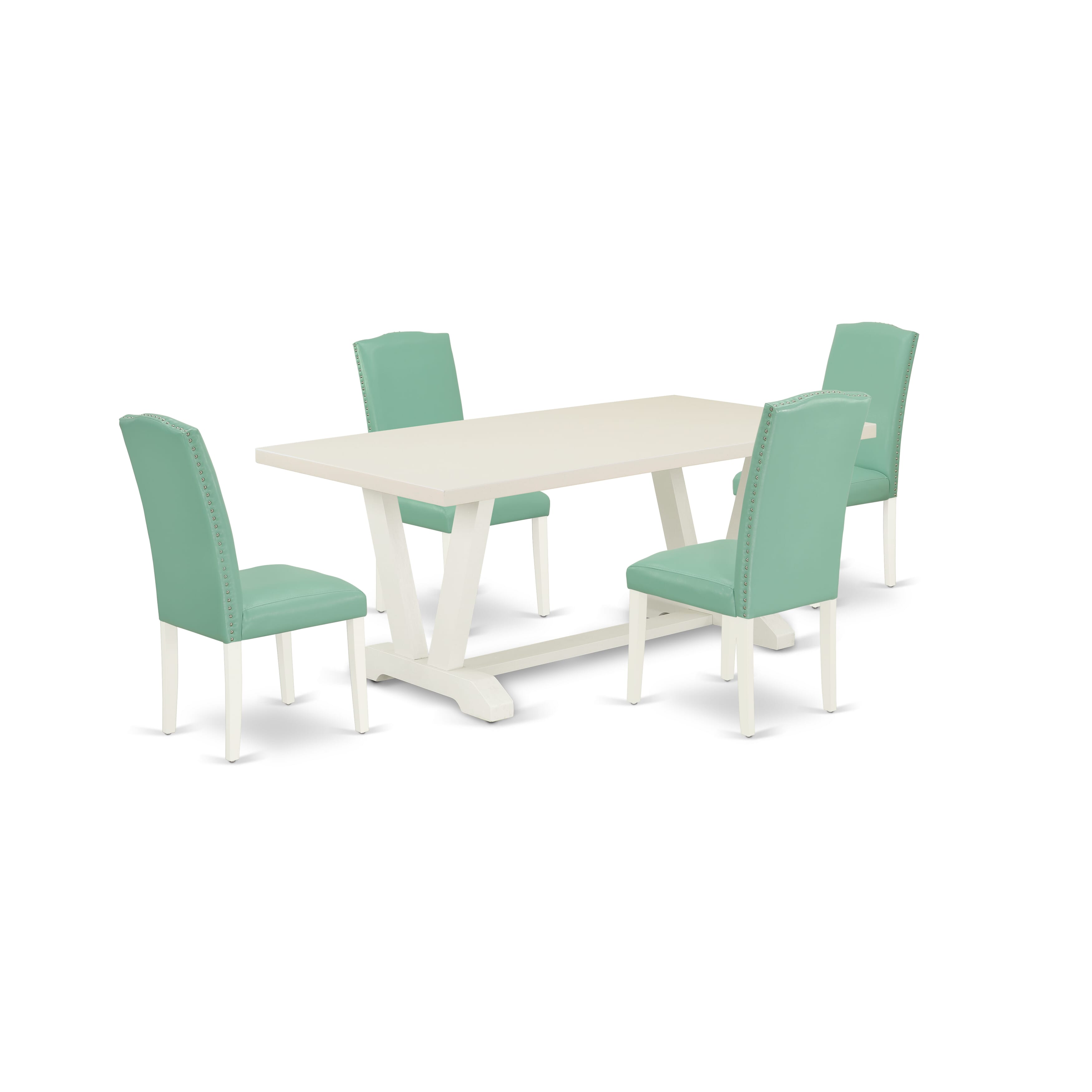 East West Furniture V027EN257-5 5 Piece Dining Set Includes a Rectangle Dining Room Table with V-Legs and 4 Pond Faux Leather Upholstered Chairs, 40x72 Inch, Multi-Color