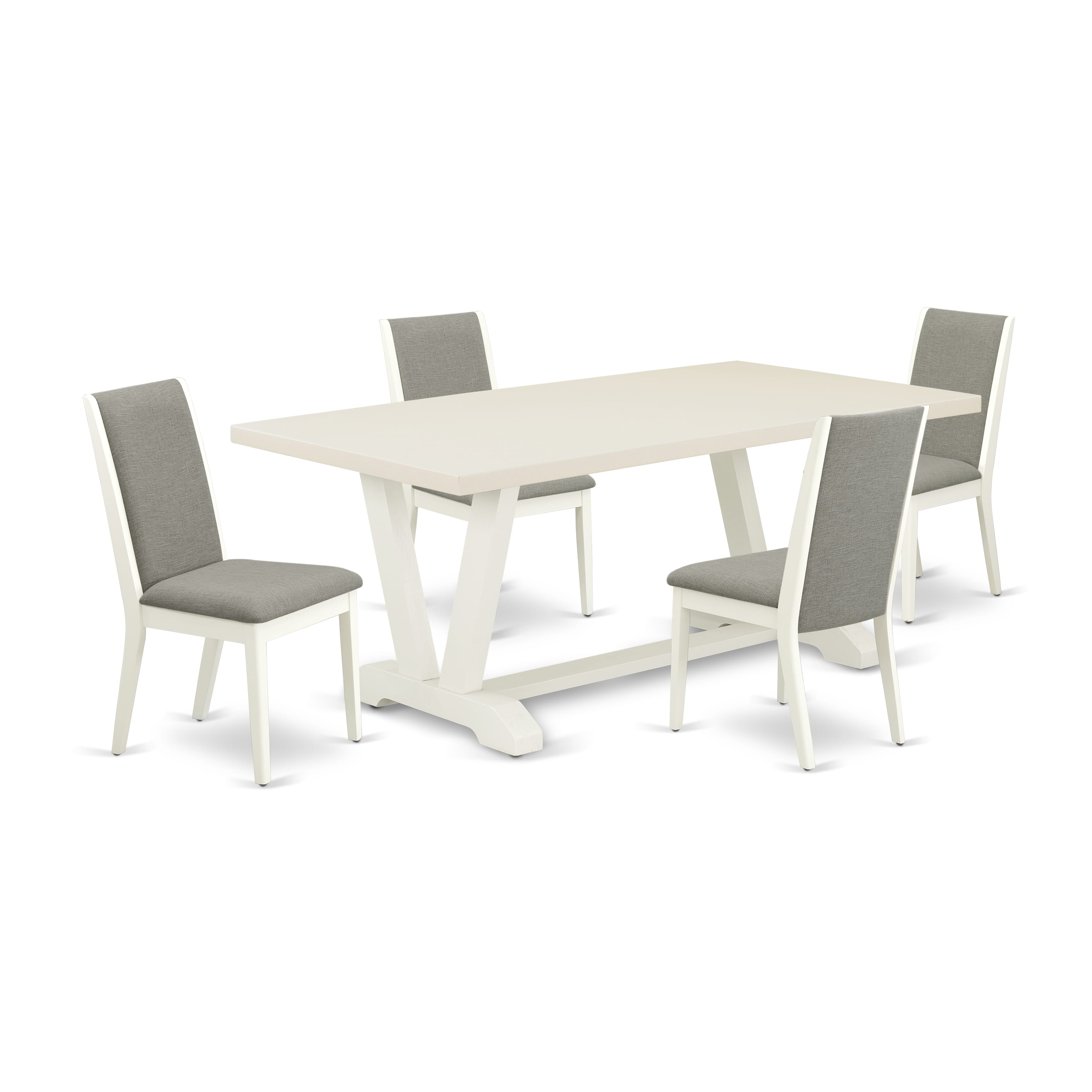 East West Furniture V027LA206-5 5-Piece Dining Set with Kitchen Rectangular Table - 4 Linen Fabrics Dining Chairs (linen white Finish)