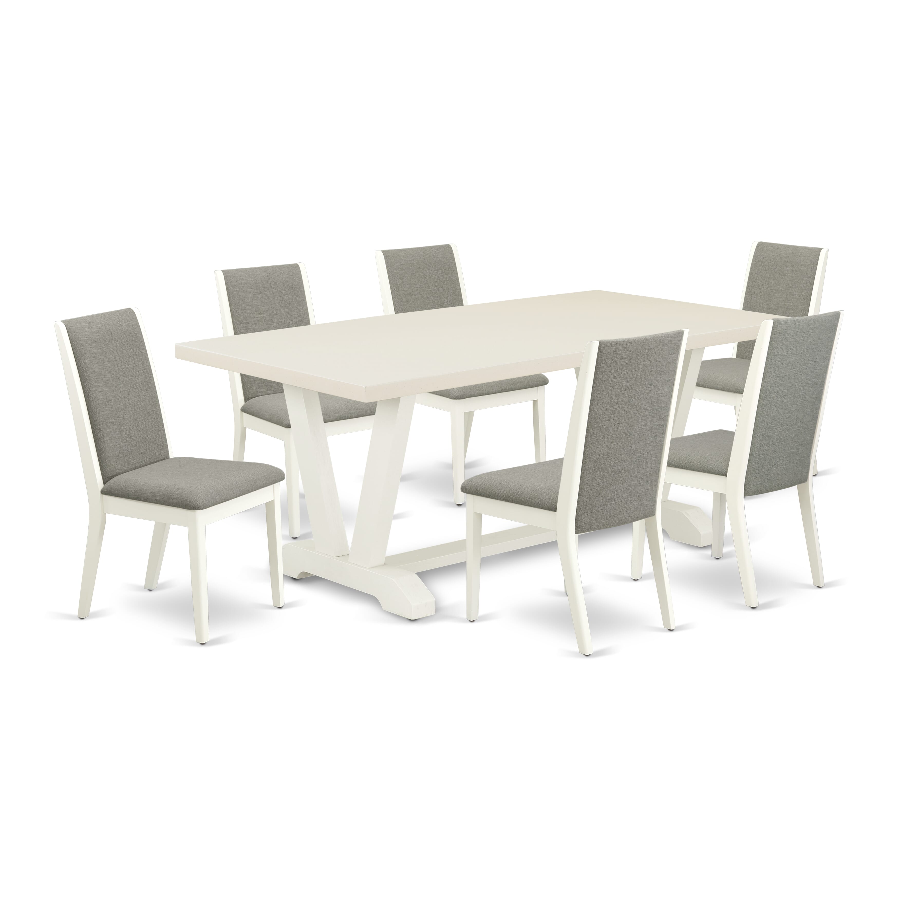 East West Furniture V027LA206-7 7-Piece Dining Room Table Set with Dining Table and 6 Linen Fabric Padded Chairs (linen white Finish)
