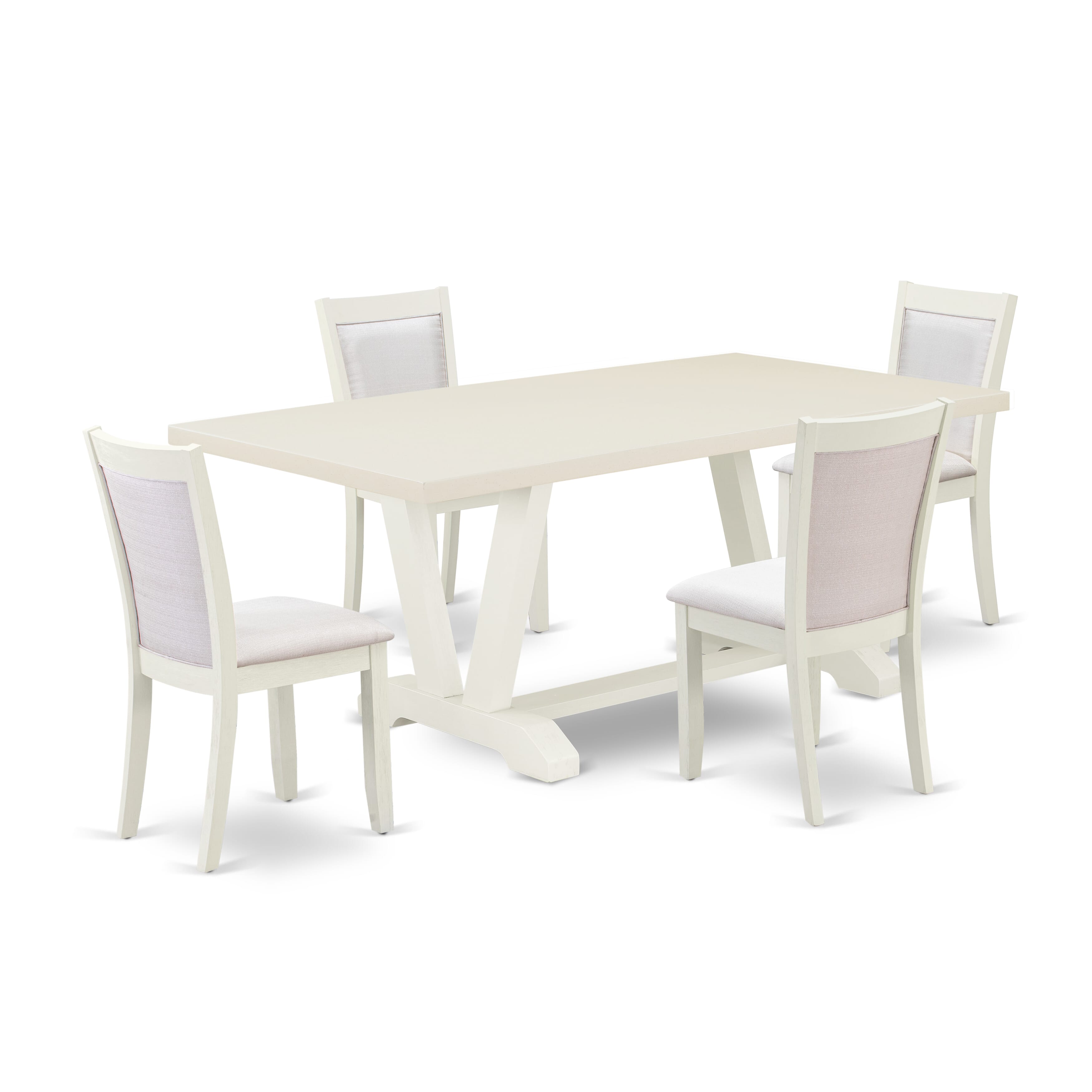 East West Furniture V027MZ015-9 9-Pc Dining Room Table Set Includes a Rectangular Table and 8 Baby Blue Linen Fabric Dining Chairs with Stylish Back - Wire Brushed linen white Finish