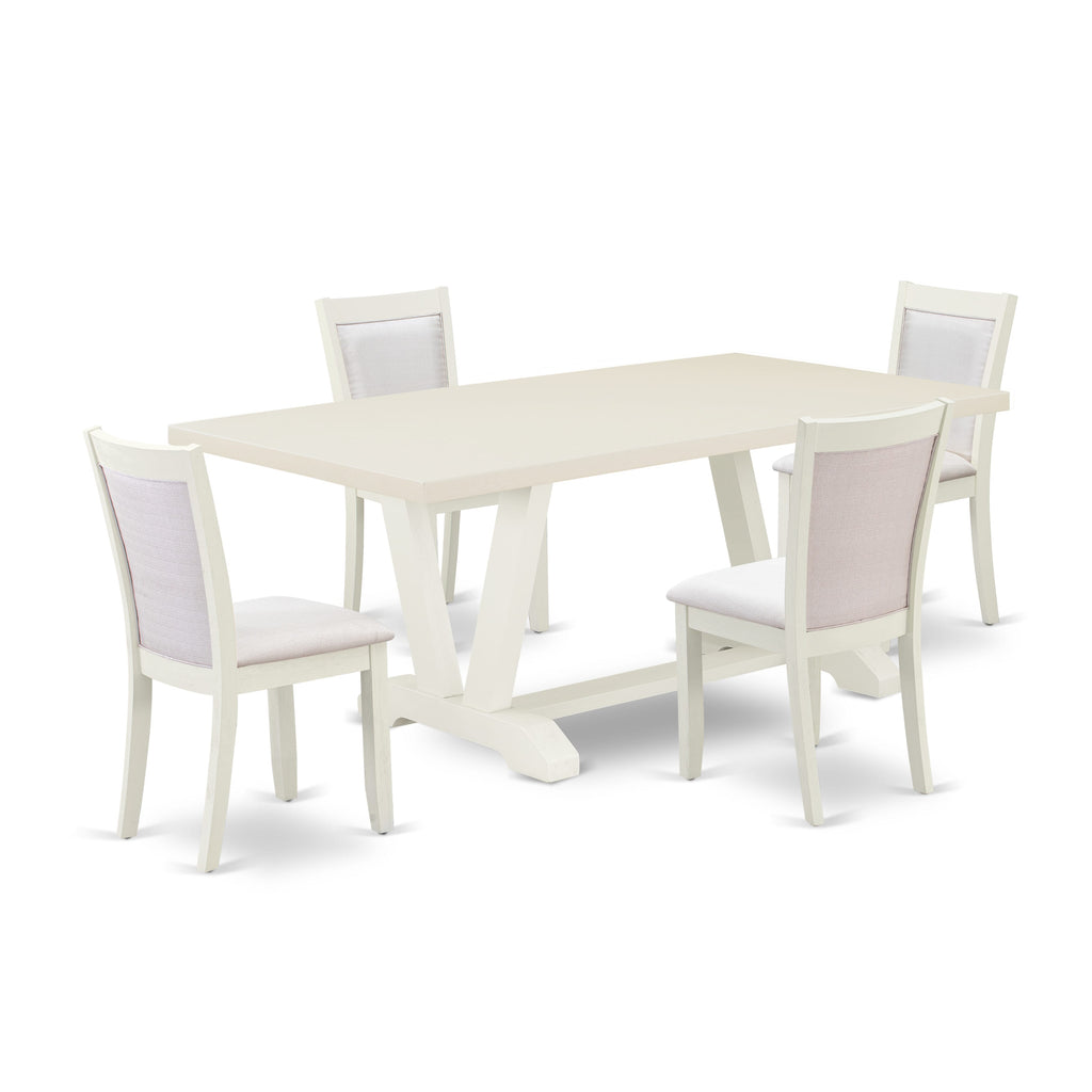 East West Furniture V027MZ015-9 9 Piece Kitchen Table & Chairs Set Includes a Rectangle Dining Room Table with V-Legs and 8 Baby Blue Linen Fabric Parsons Chairs