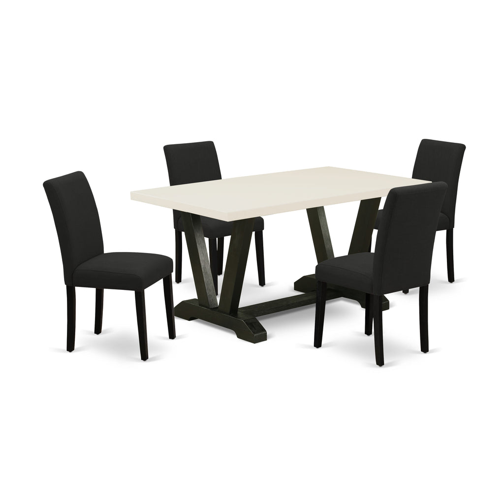 East West Furniture 5-Pc Kitchen Table Set Includes 4 Upholstered Chairs with Upholstered Seat and High Back and a Rectangular Dinner Table - Black Finish