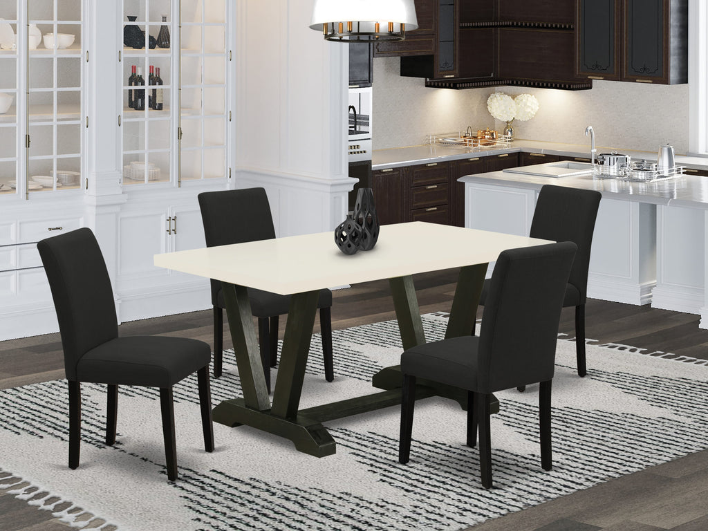 East West Furniture 5-Pc Kitchen Table Set Includes 4 Upholstered Chairs with Upholstered Seat and High Back and a Rectangular Dinner Table - Black Finish