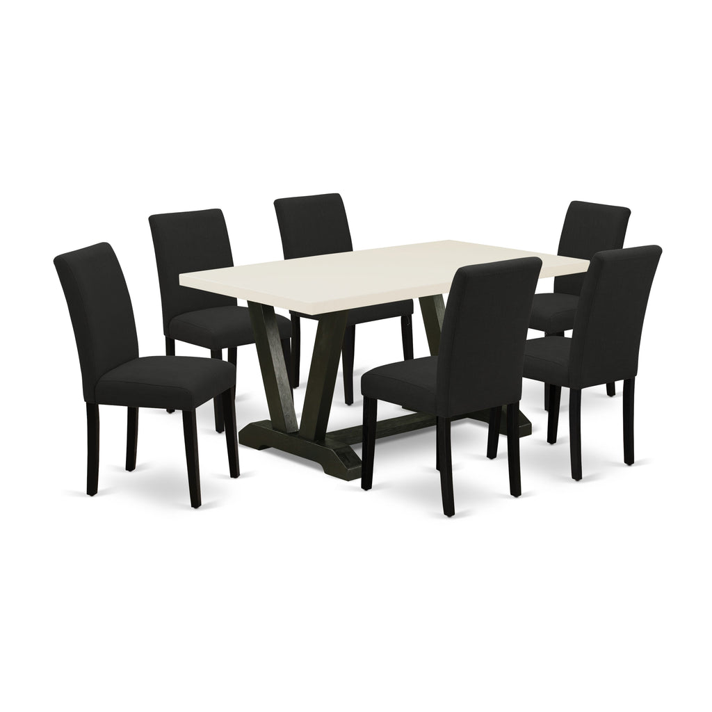East West Furniture 7-Piece Dining Set Includes 6 Kitchen Chairs with Upholstered Seat and High Back and a Rectangular Kitchen Table - Black Finish