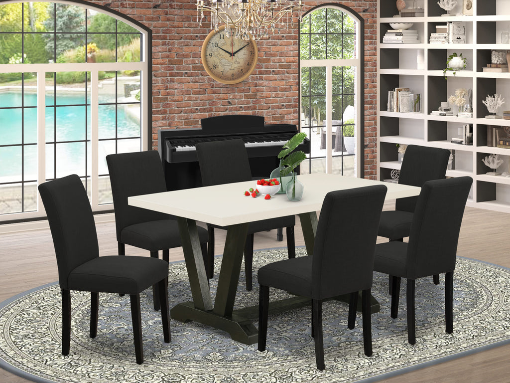 East West Furniture 7-Piece Dining Set Includes 6 Kitchen Chairs with Upholstered Seat and High Back and a Rectangular Kitchen Table - Black Finish