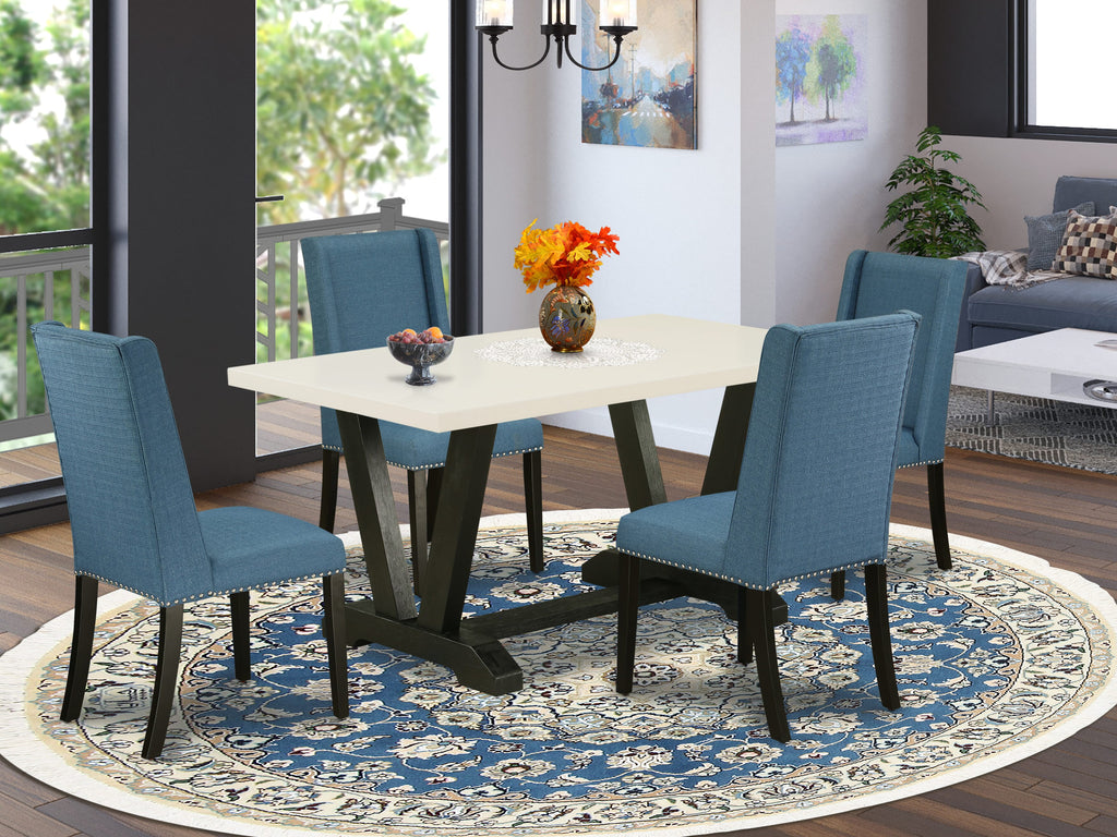 East West Furniture V626FL121-5 5-Piece Dining Table Set with Dining Table - 4 Linen Fabric Dining Chairs (Wire Brushed Black Finish)