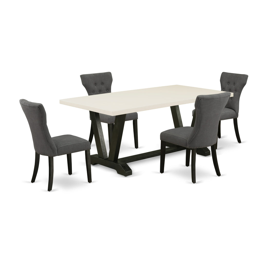 East West Furniture 5-Pc Dining Table Set Included 4 Parson chairs Upholstered Seat and High Button Tufted Chair Back and Rectangular Table with Linen White Dining Table Top - Black Finish