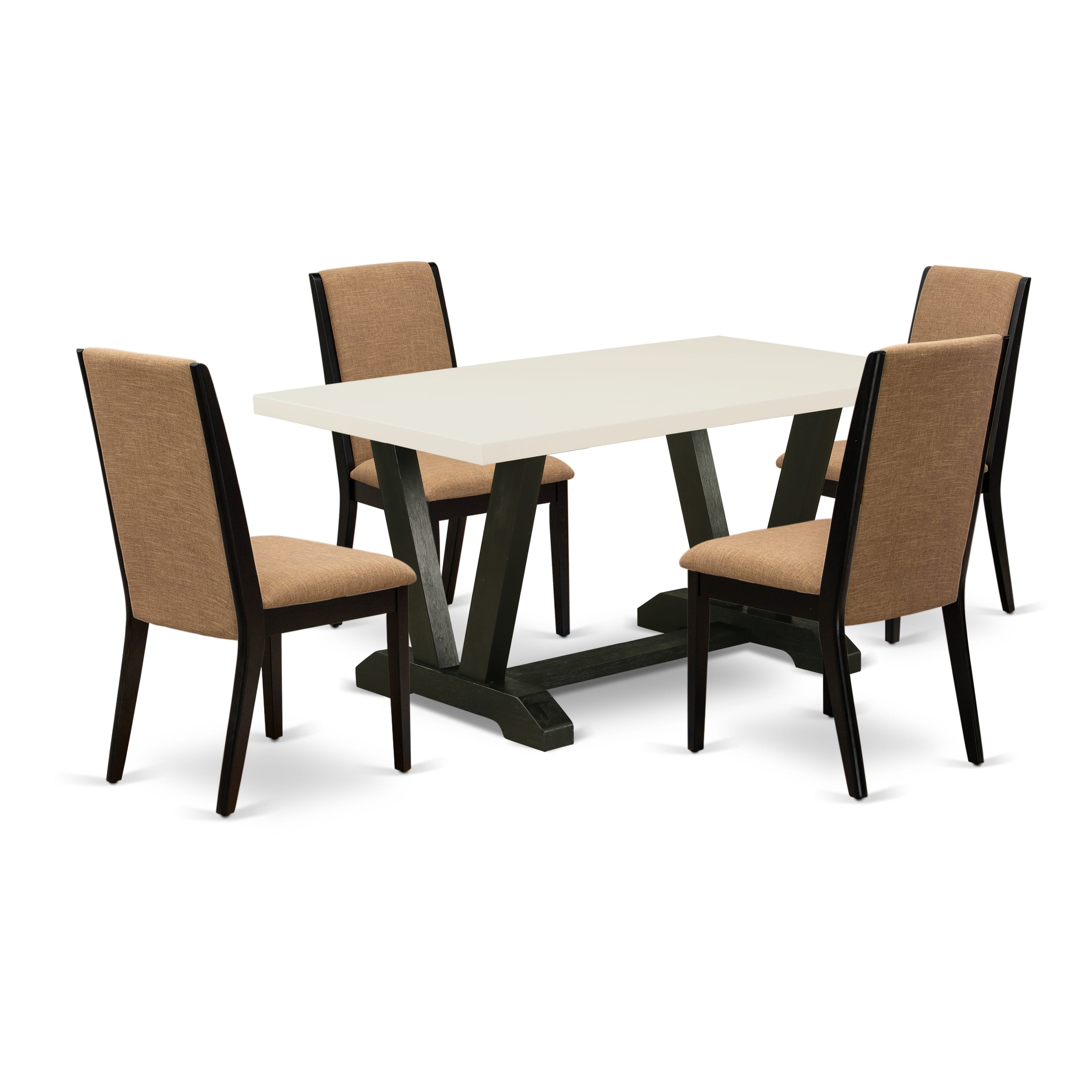 East West Furniture V626LA147-5 5-Piece Dining Set with Dining Room Table - 4 Linen Fabric Kitchen Chairs (Wire Brushed Black Finish)