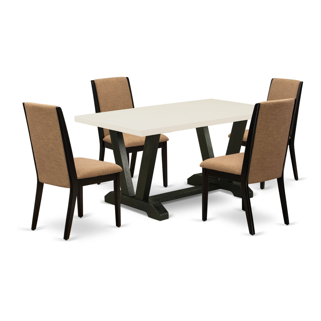 East West Furniture V626LA147-5 5-Piece Dining Set with Dining Room Table - 4 Linen Fabric Kitchen Chairs (Wire Brushed Black Finish)